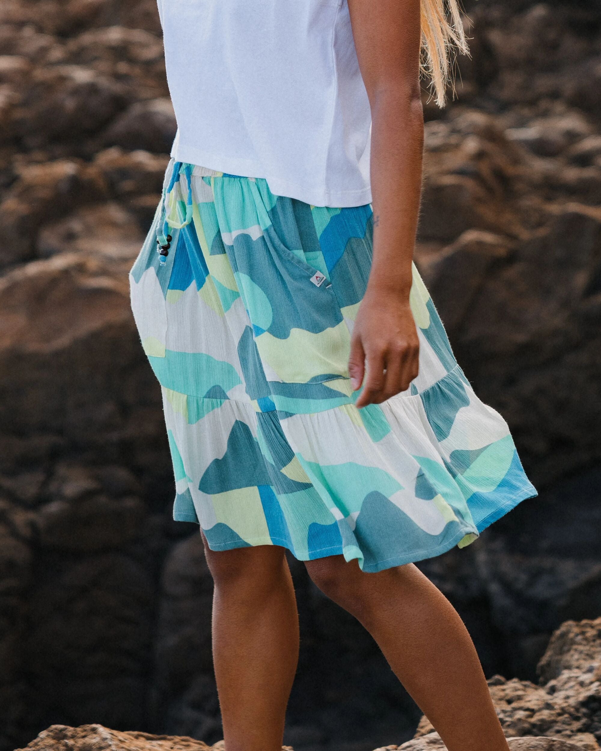 Dew EcoVero Woven Skirt - Vista Patchwork Aqua - Lifestyle