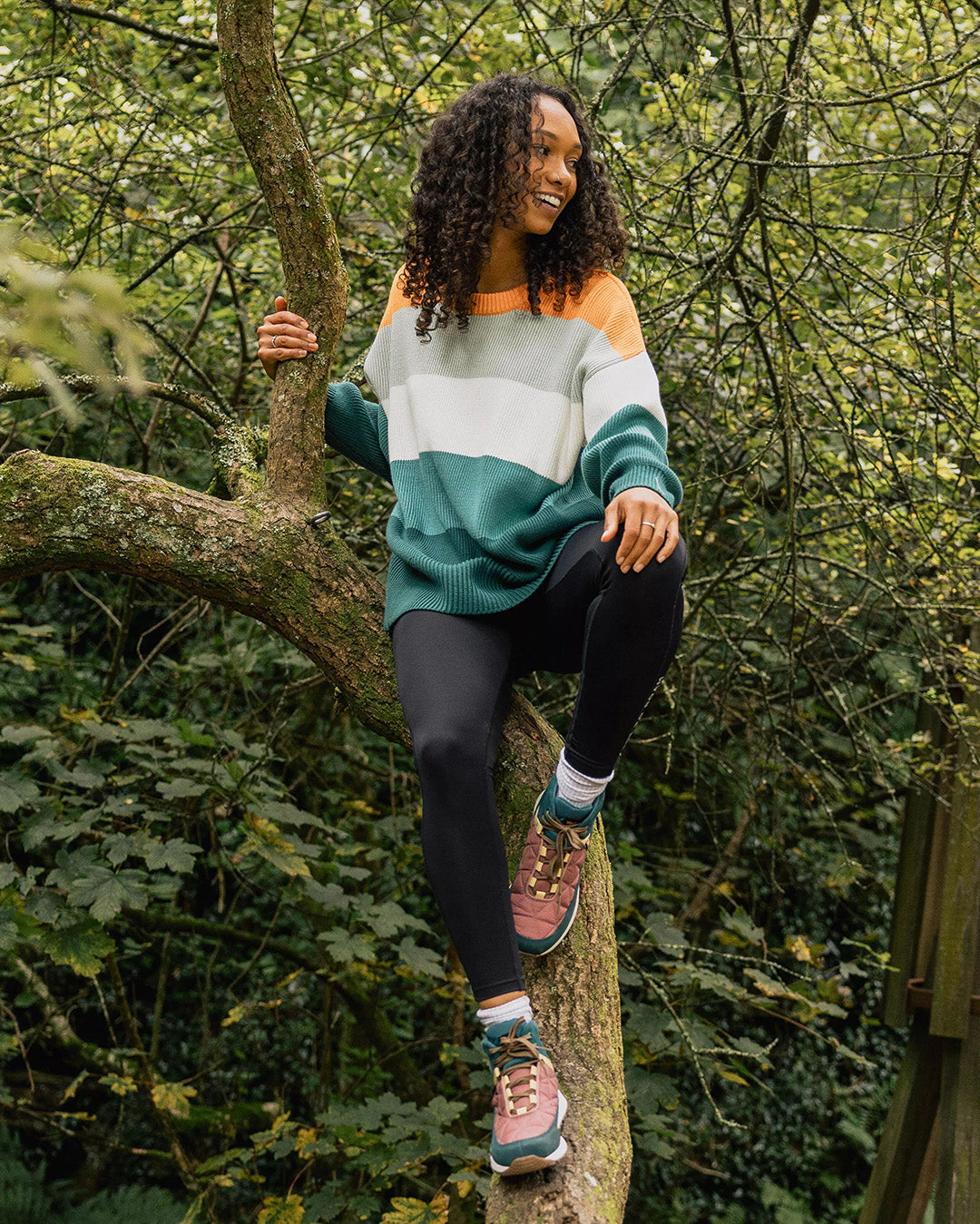 Moments Oversized Organic Knitted Jumper - Multi Stripe - Lifestyle