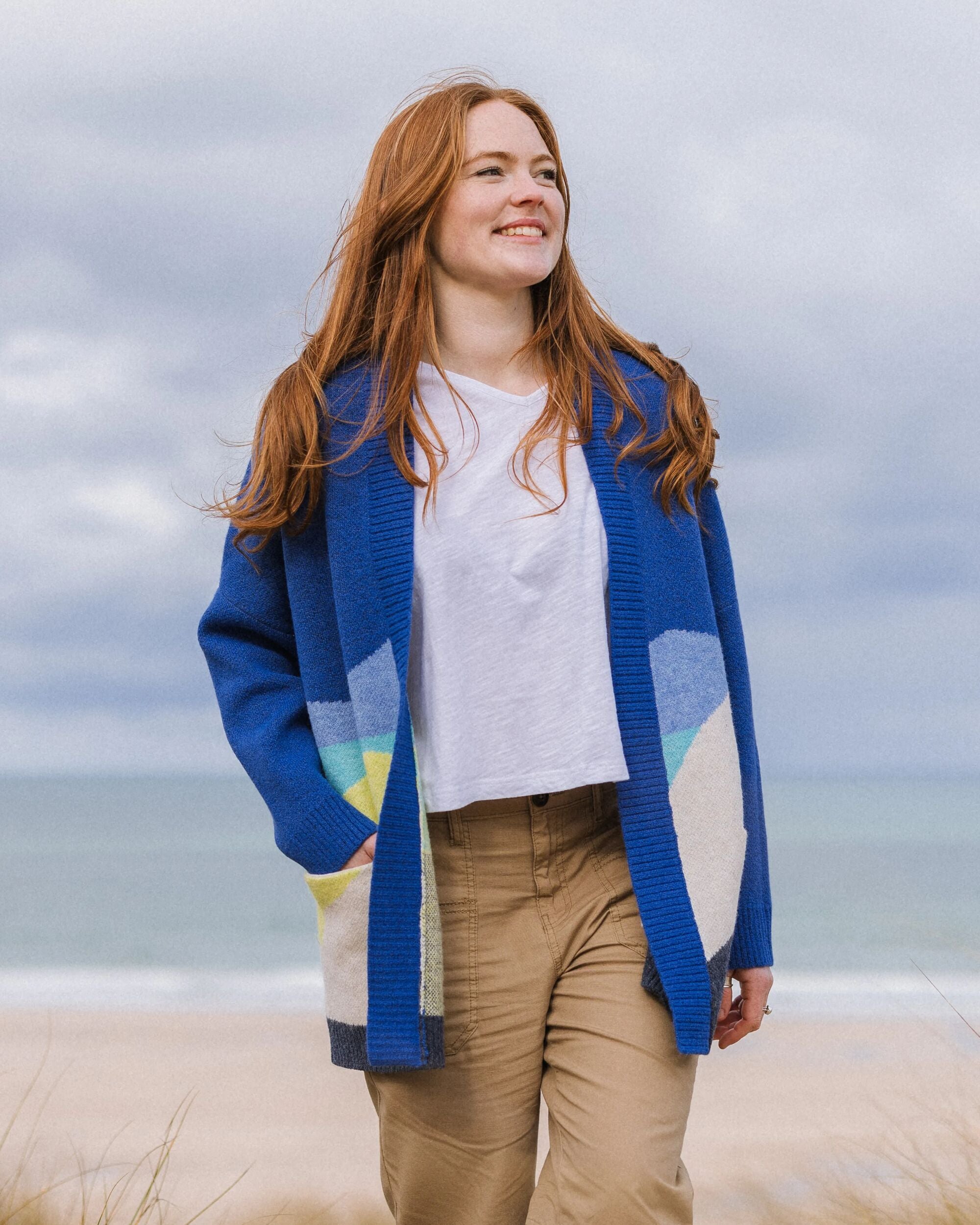 Scenic Recycled Long Knitted Cardigan - Scenic Azure Blue - Lifestyle