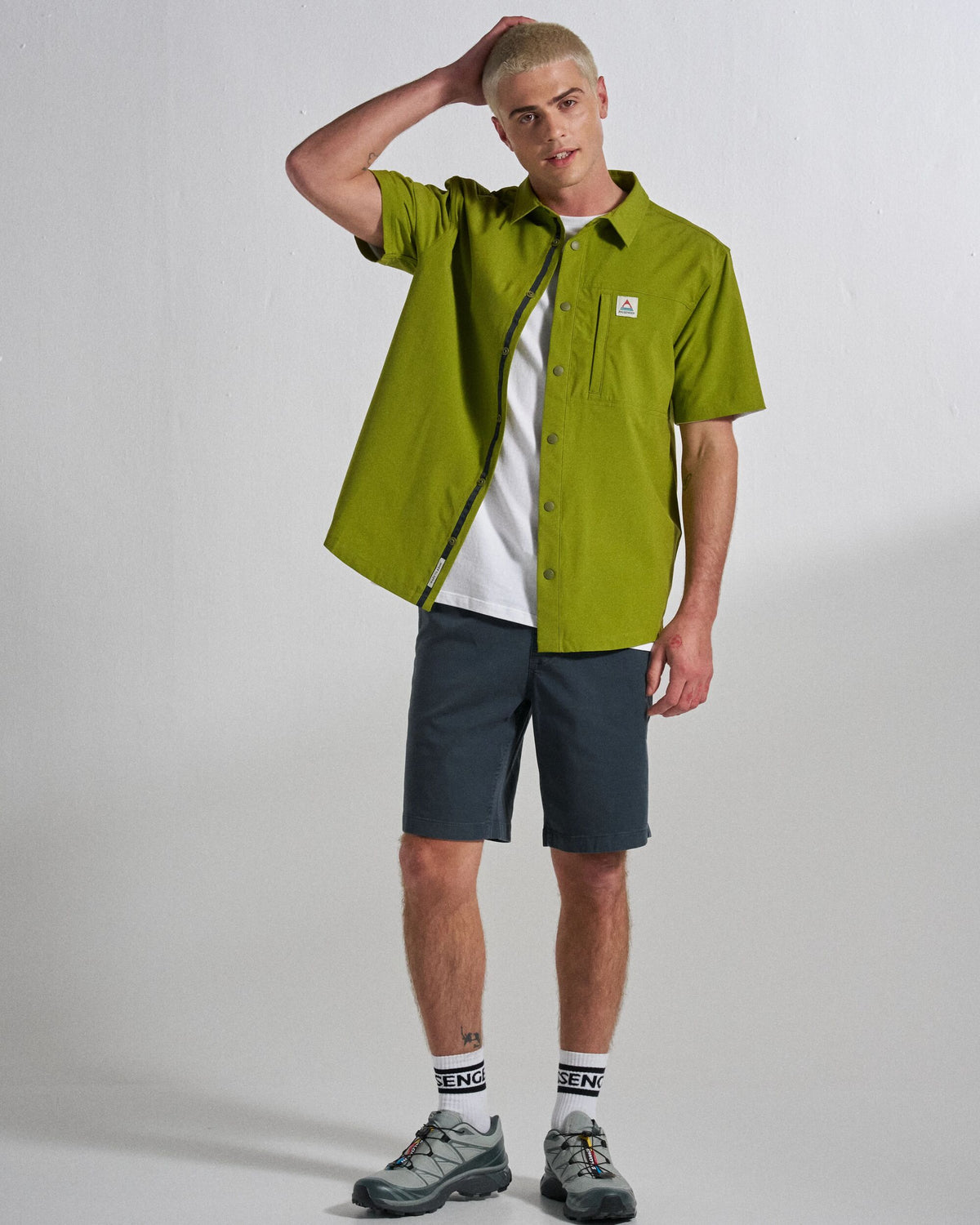 Traveller Short Sleeve Stretch Shirt - Tea Green - Studio Model