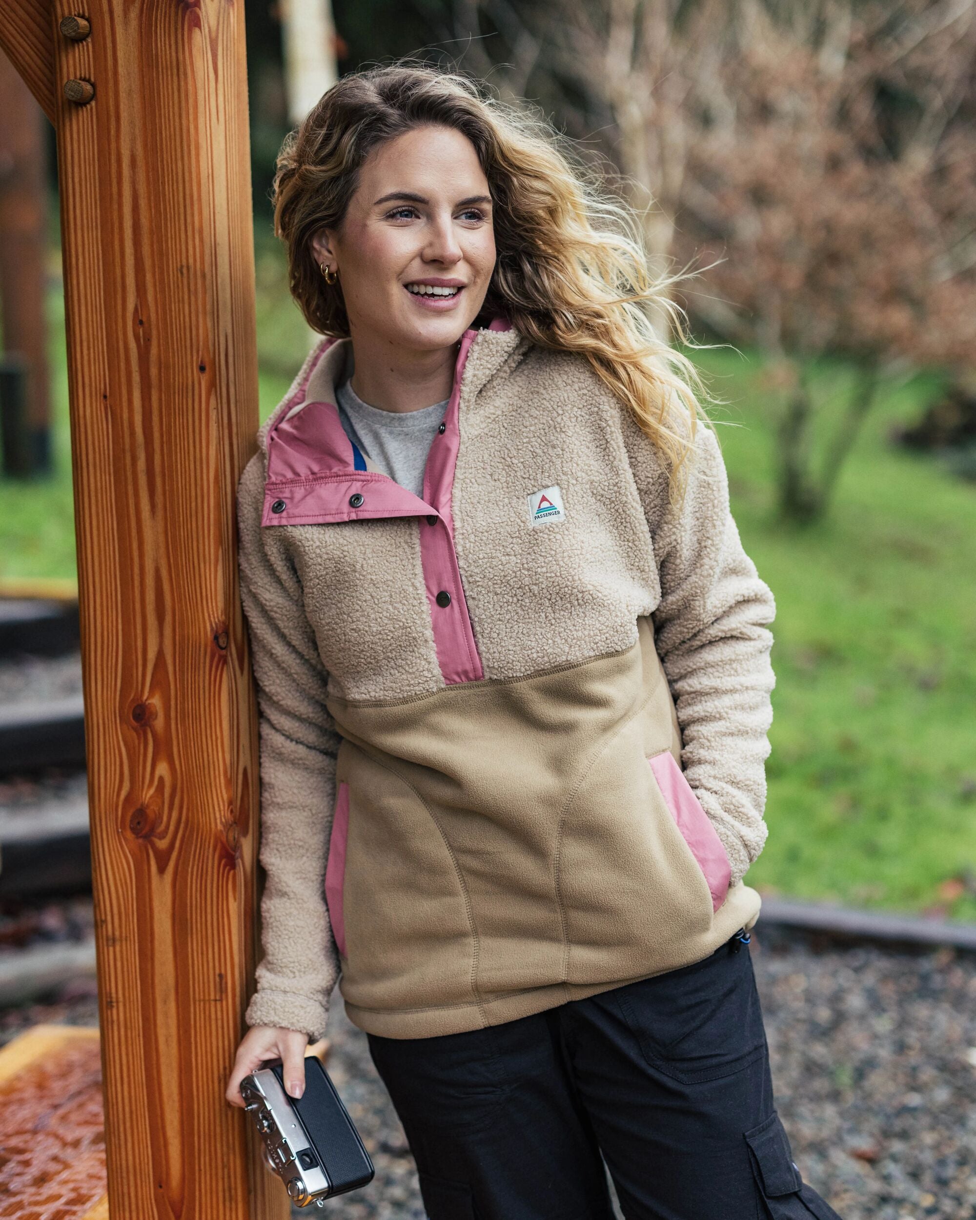 Calla Hooded Recycled Polar-Lined Fleece - Feather/Biscuit - Lifestyle