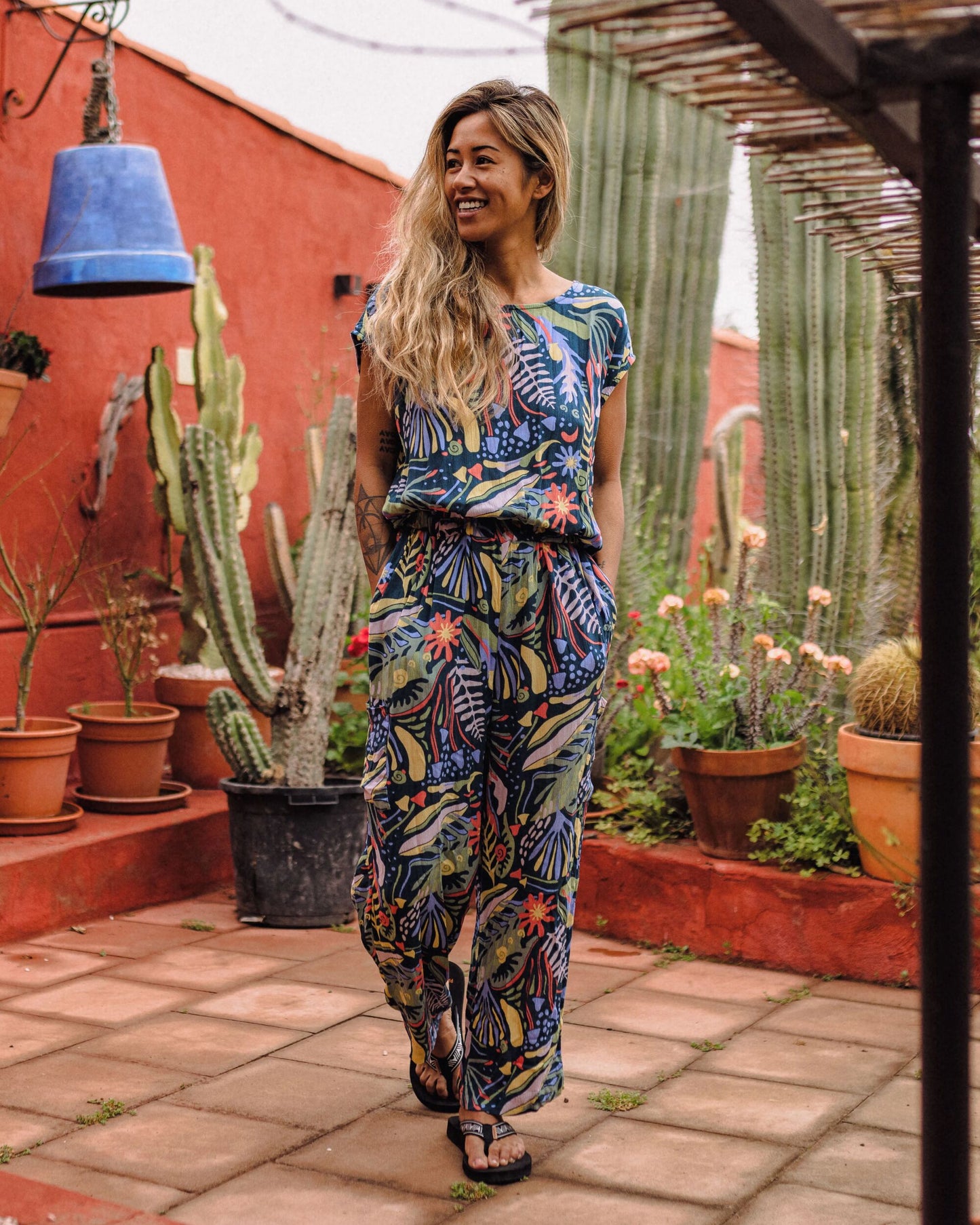 Thimbleberry Jumpsuit - Abstract Seaweed Tidal Blue -