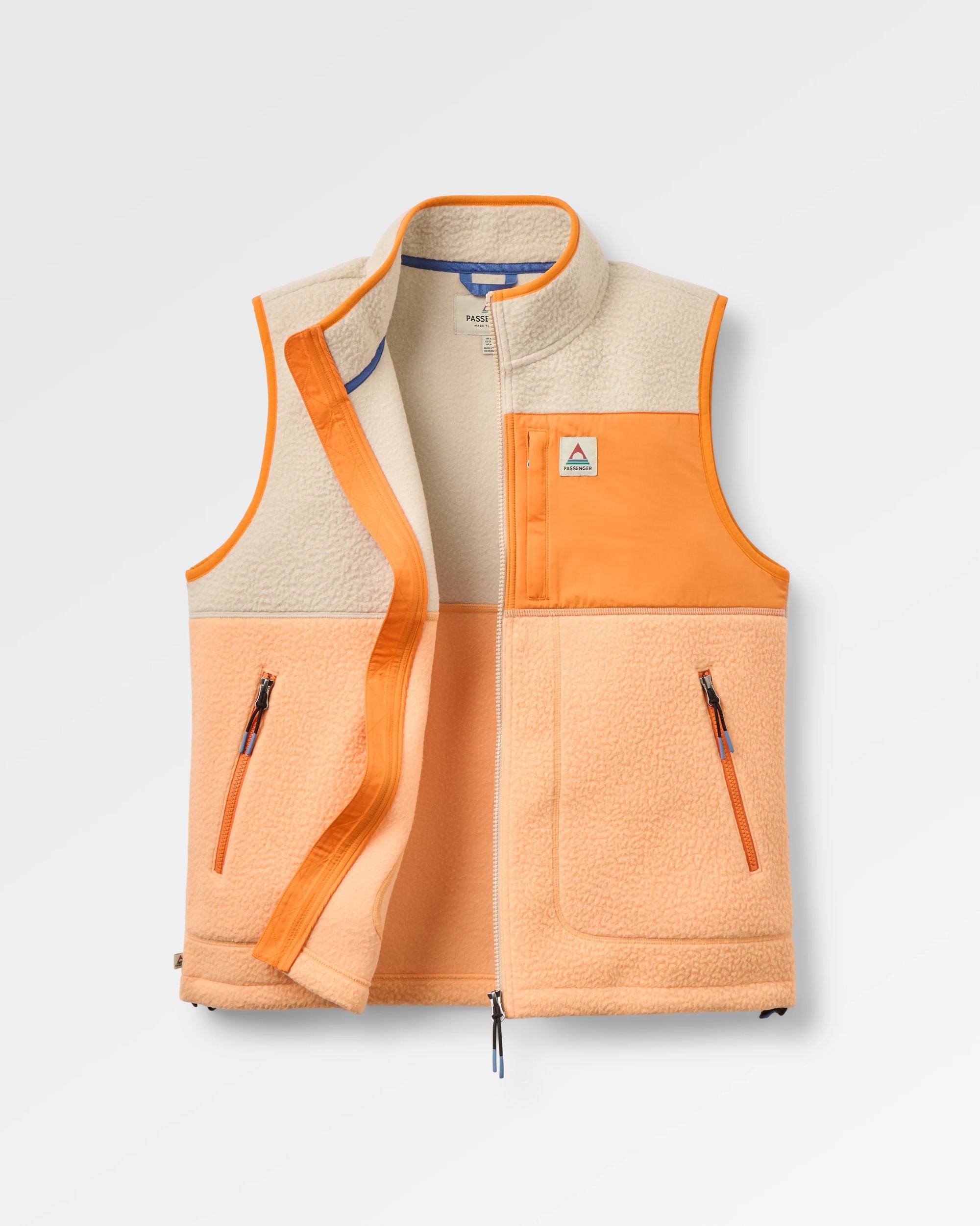 Fairbanks Full Zip Recycled Sherpa Gilet - Oatmeal/Orange Peach - Flatlay