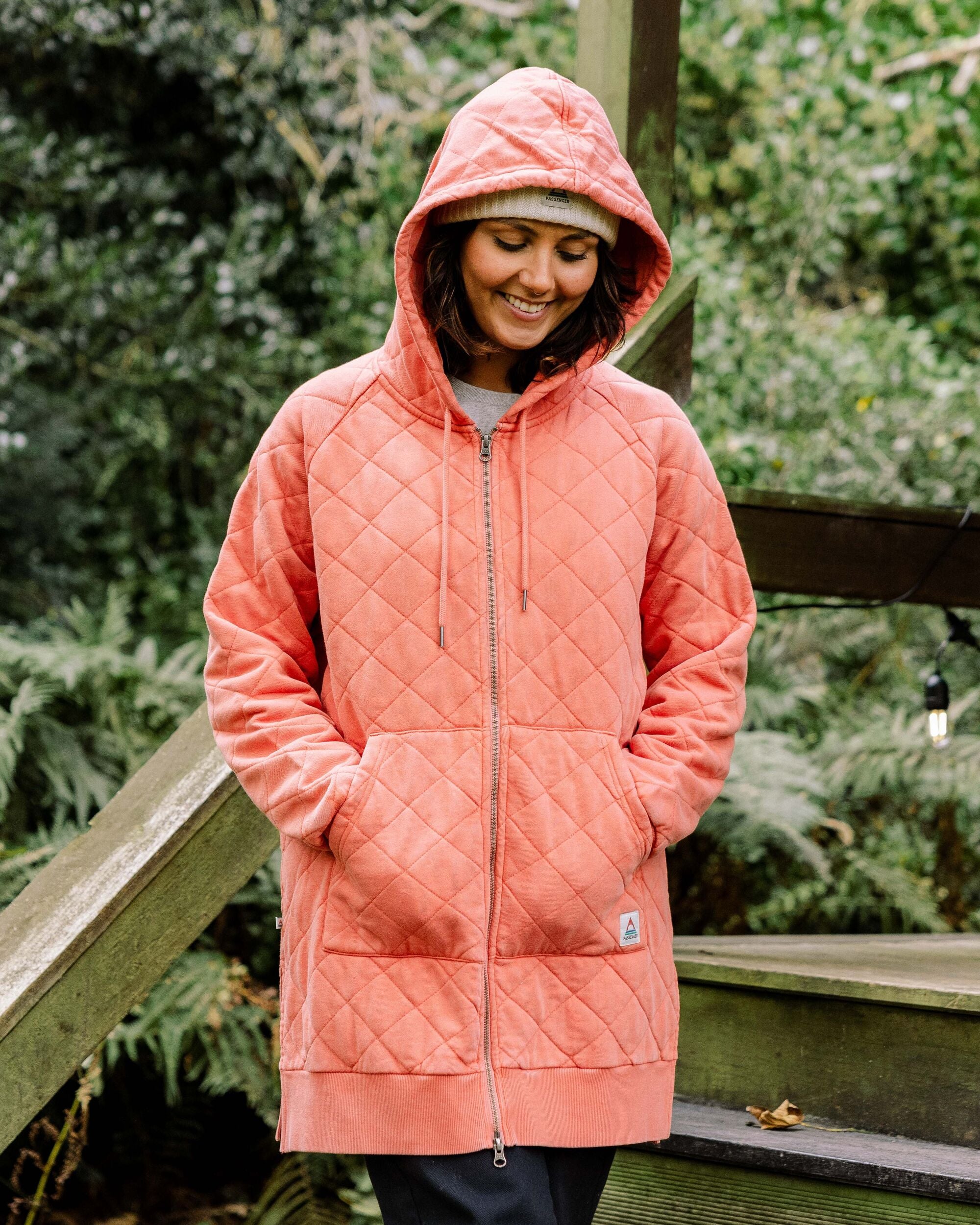 Getaway Recycled Quilted Full Zip Hoodie - Burnt Orange - Lifestyle