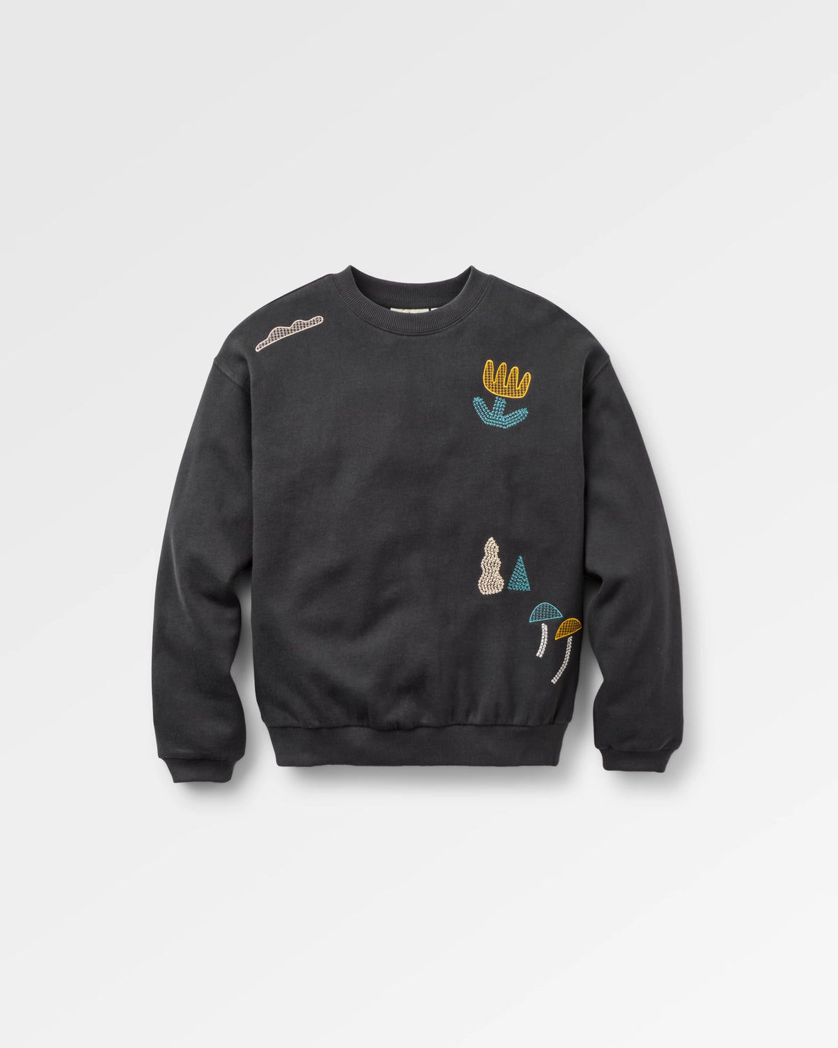 Slower Rhythms Embroidered Women's Organic Cotton Sweatshirt - Faded Black - Flatlay