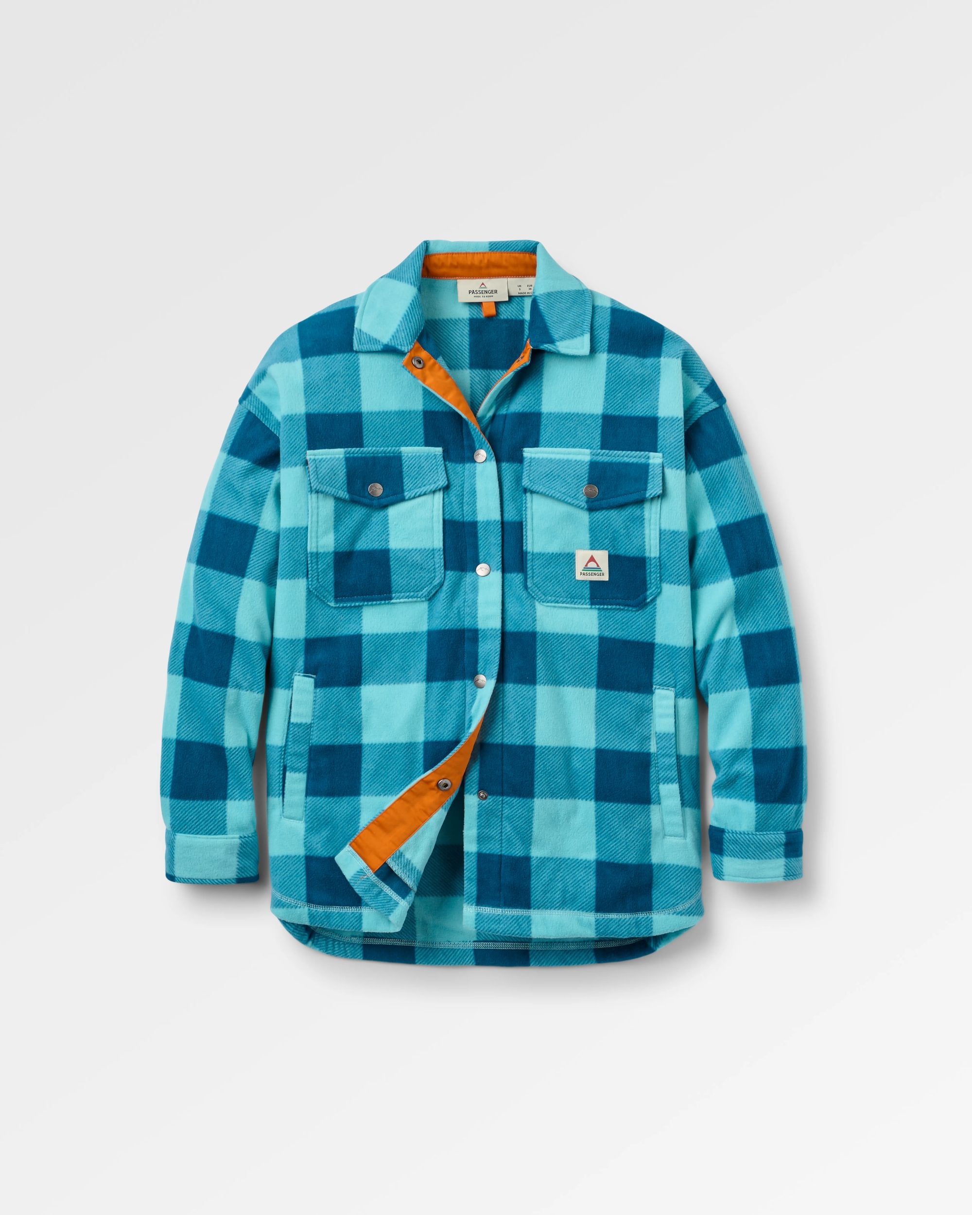 East Recycled Polar Fleece Shirt - Retro Blue Check  - Flatlay