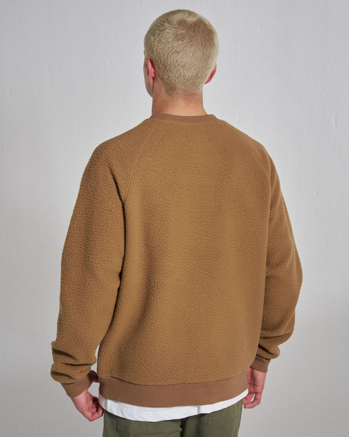 Offgrid Sherpa Crew Fleece - Caramel Brown - Studio Model