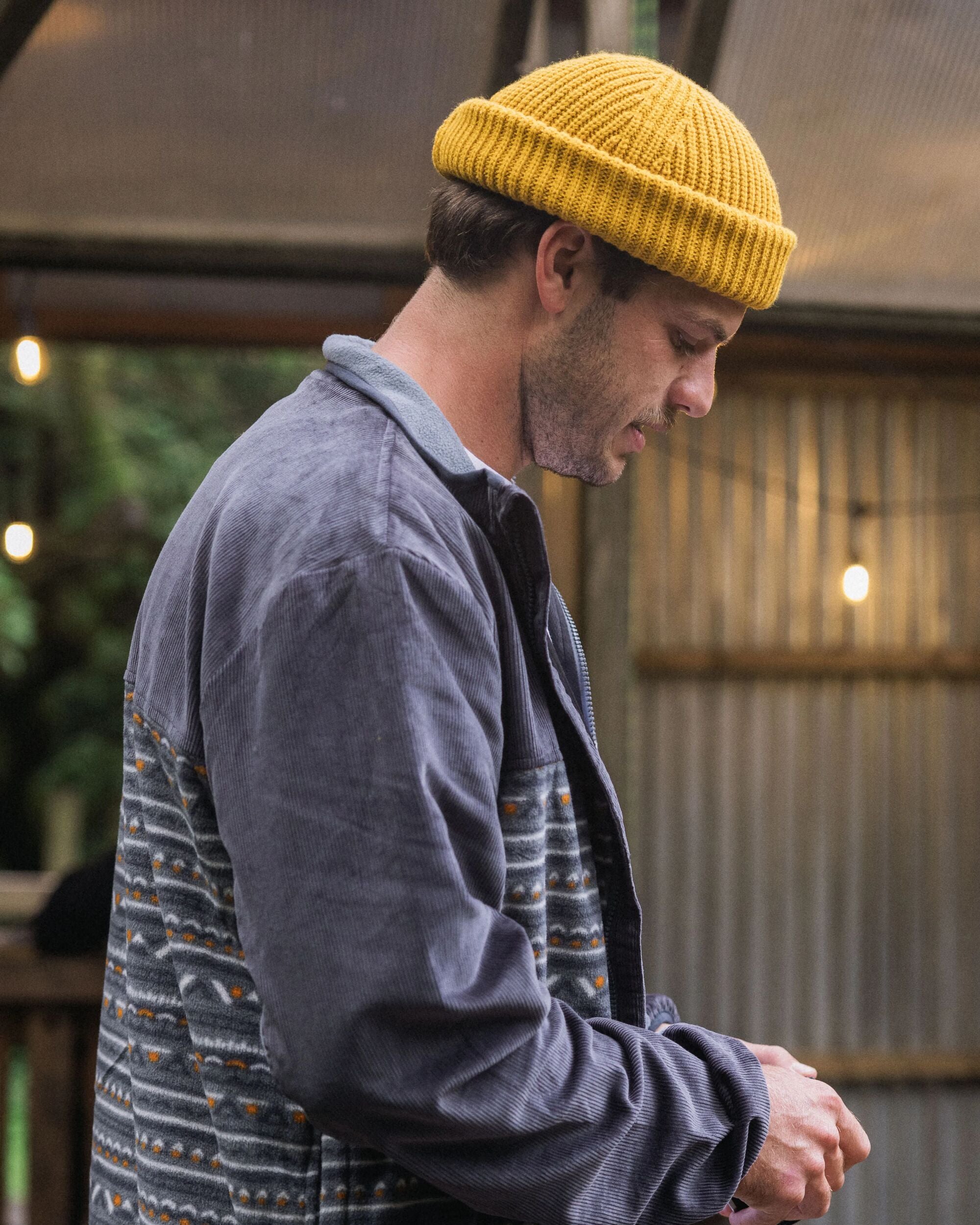 Somewhere Recycled Fleece - Geo Tracks Charcoal - Lifestyle