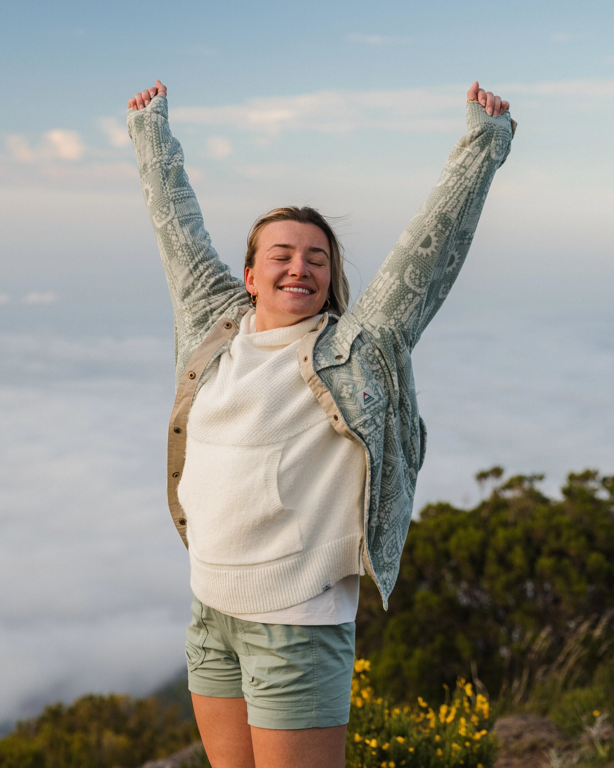 East Recycled Polar Fleece Shirt - Vintage Patchwork Pistachio - Lifestyle