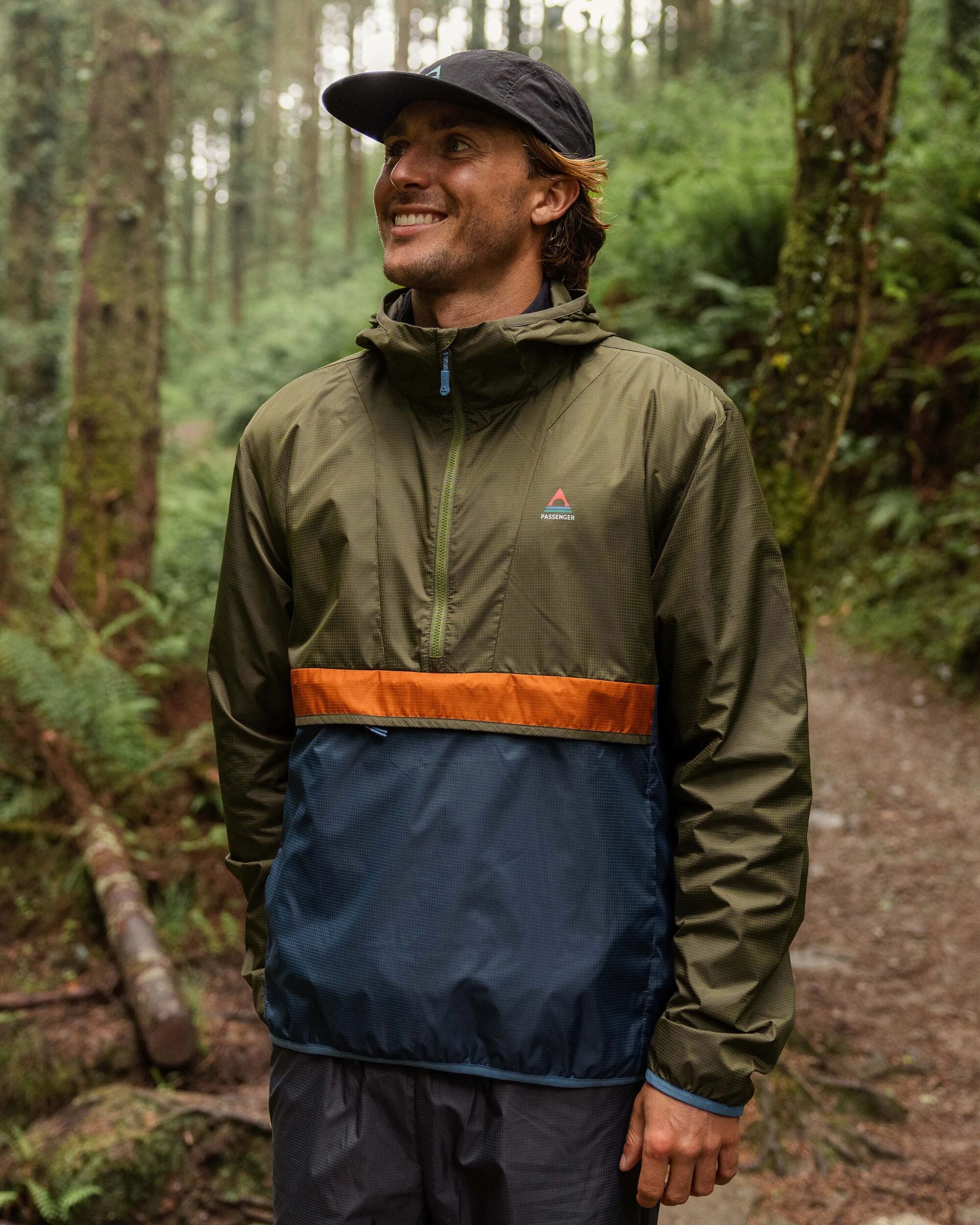 Gusto Recycled Windshell Anorak - Khaki/Dark Denim - Lifestyle