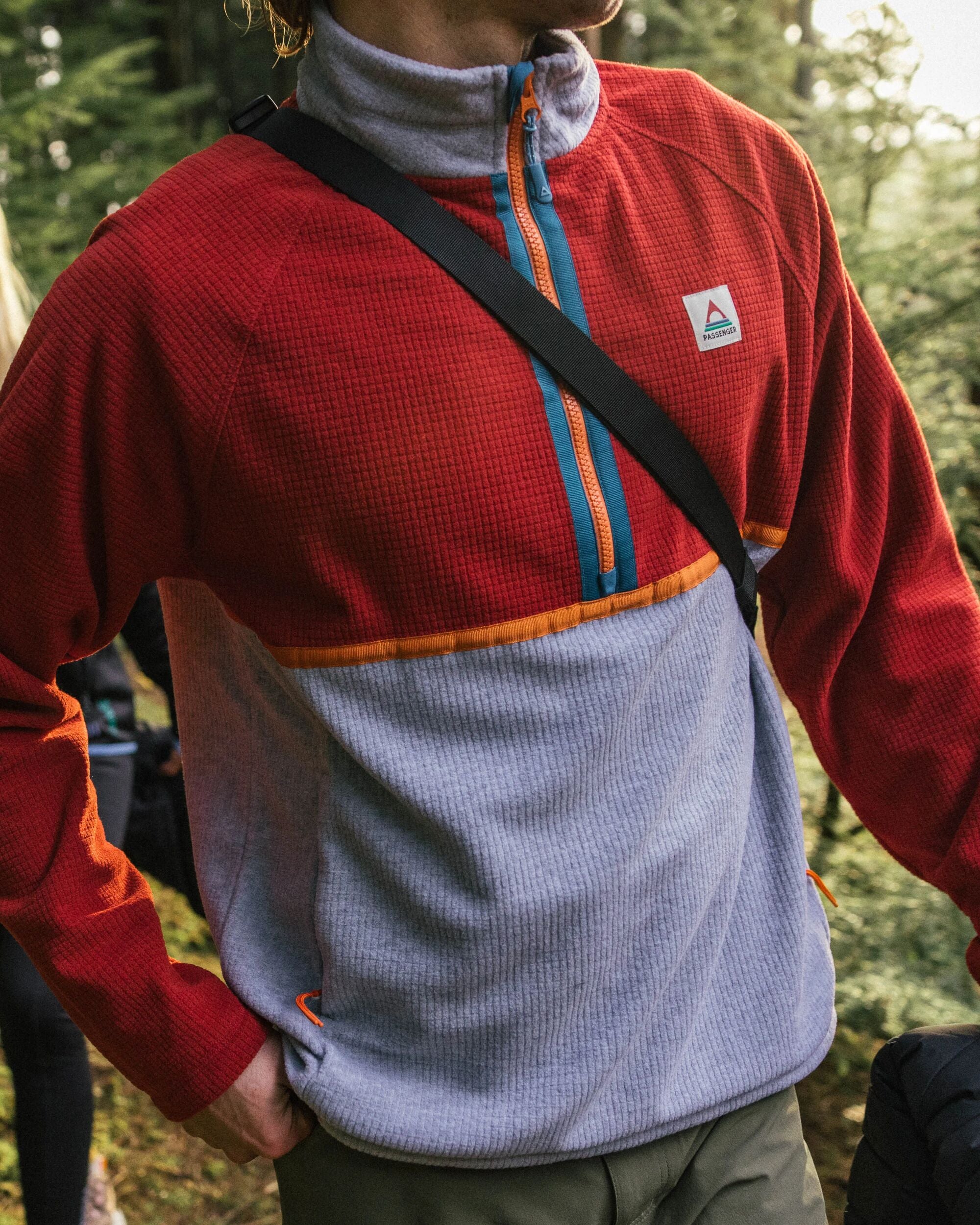Overlook Recycled Grid Polar Fleece - Red Ochre/Grey Marl - Lifestyle