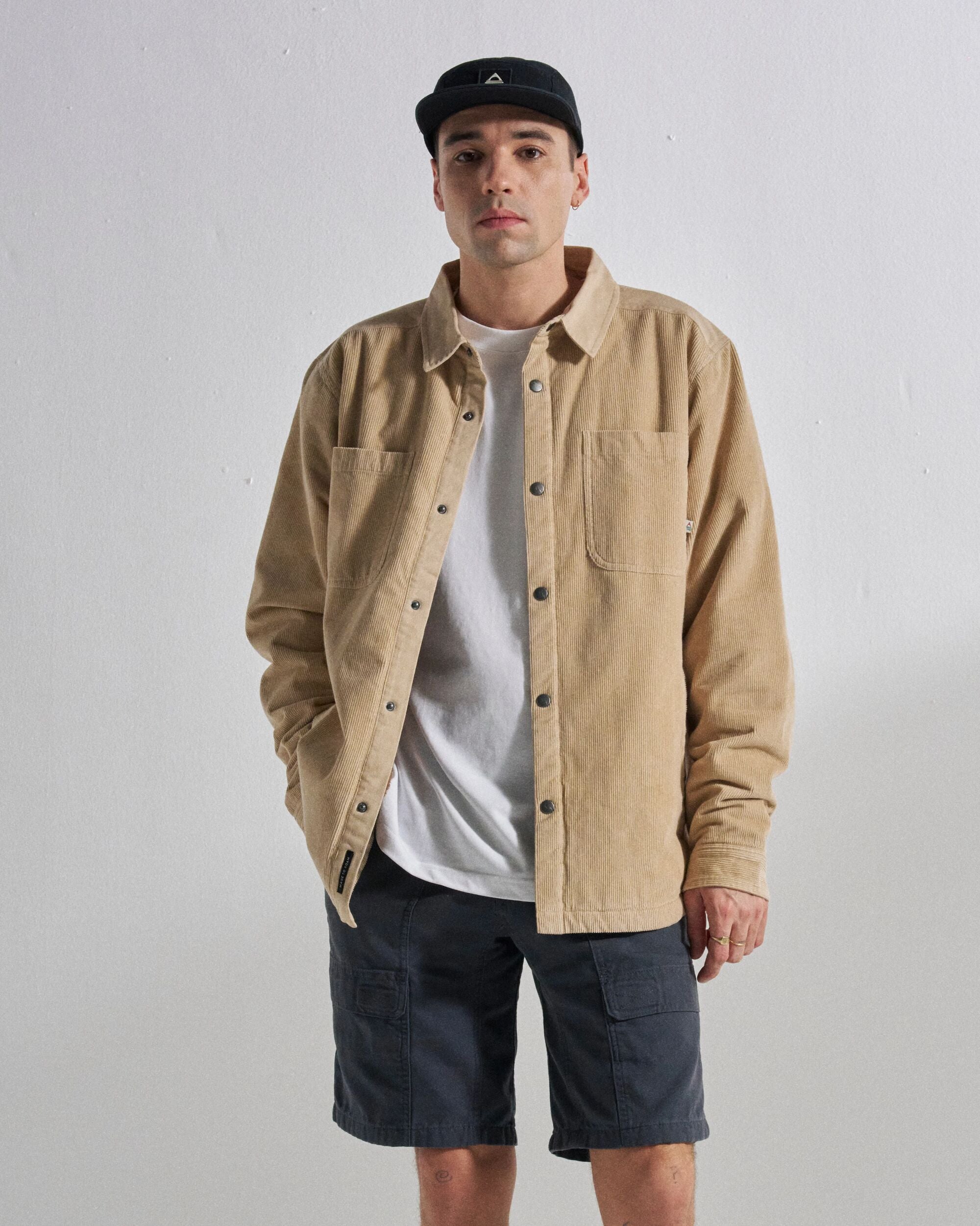 Kodiak Sherpa Lined Cord Overshirt - Stone - Studio Model