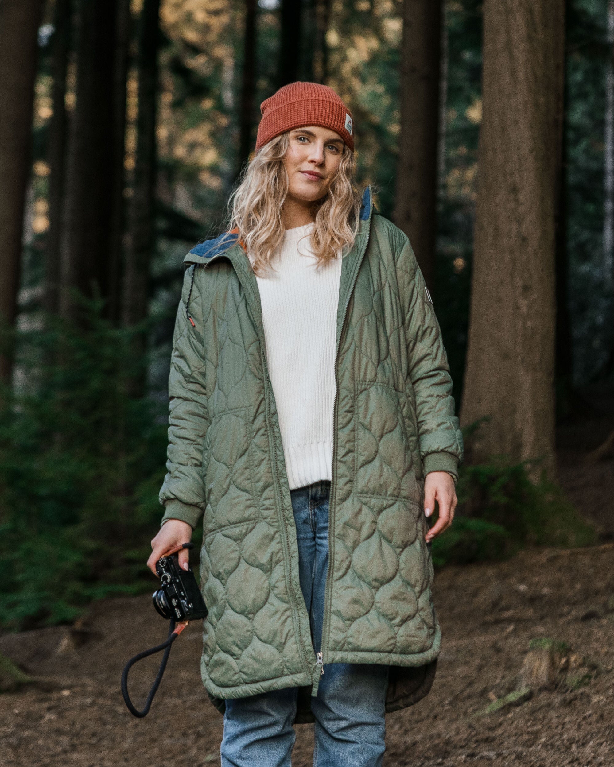 Flora Long Recycled Insulated Parka - Dusty Olive - Lifestyle