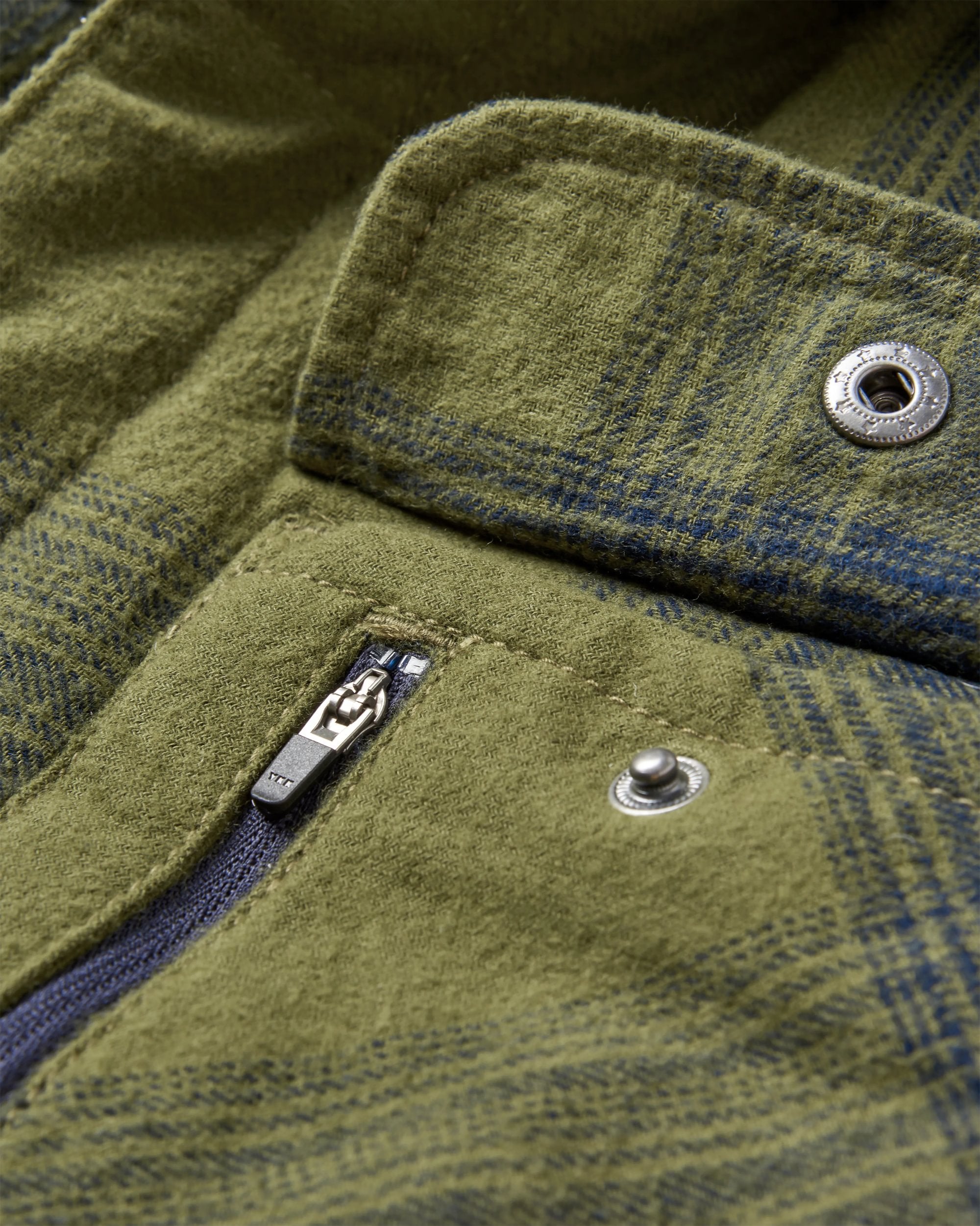 Taranaki Quilted Overshirt - Navy/Khaki Check - Flatlay