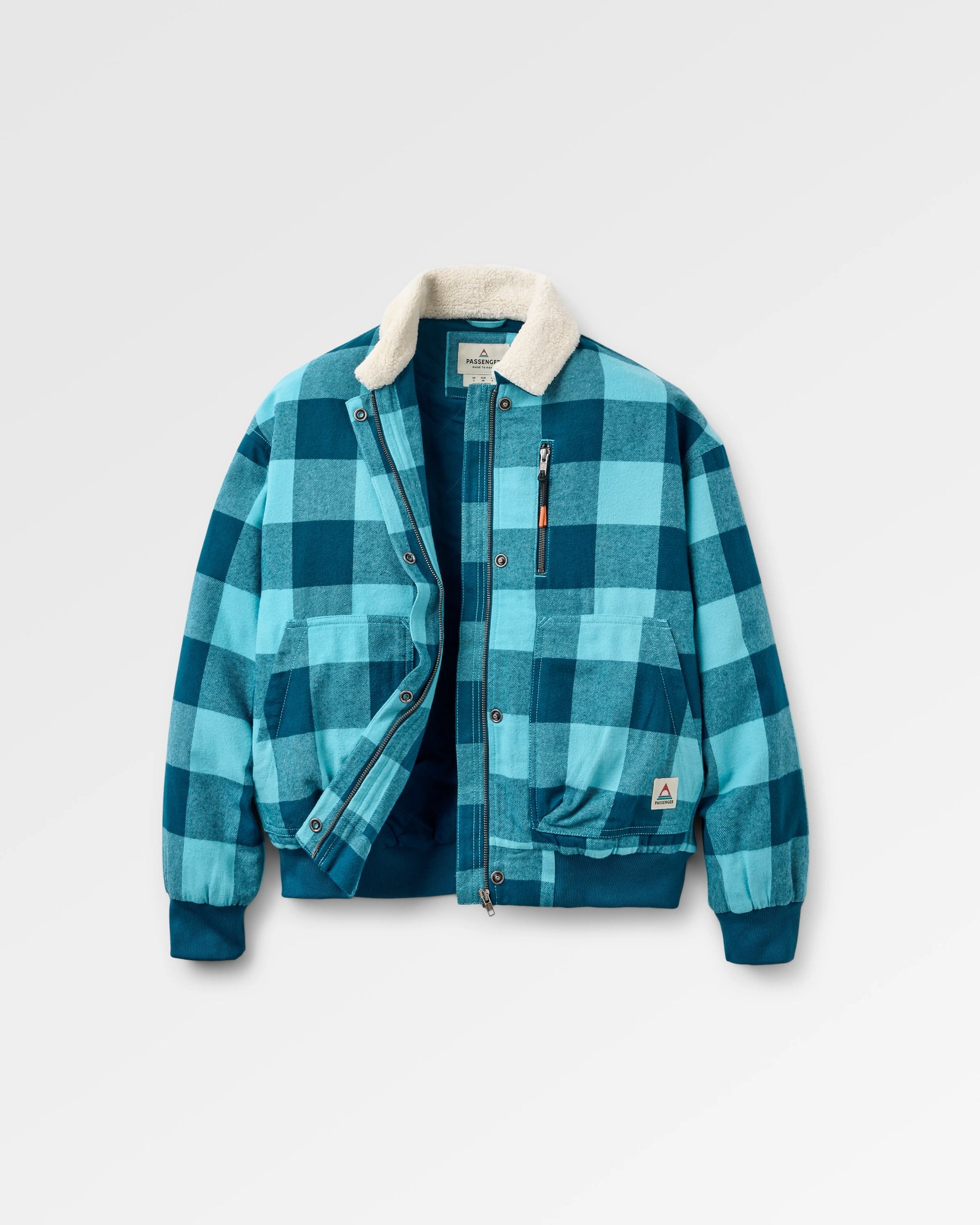 On The Go Insulated Bomber Jacket - Retro Blue Check - Flatlay