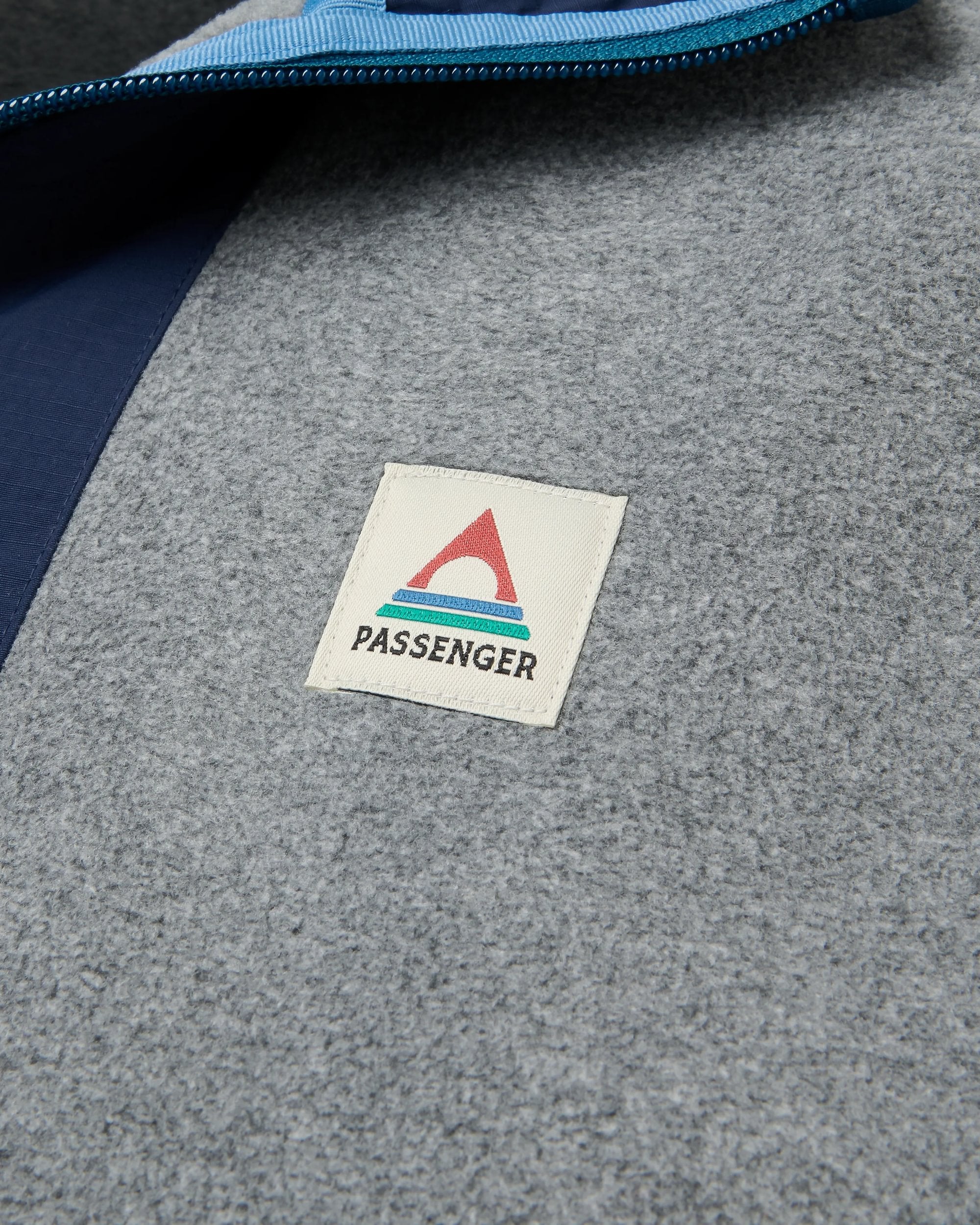 Woodland Hooded Recycled Polartec® Fleece - Grey Marl/Dark Denim - Flatlay