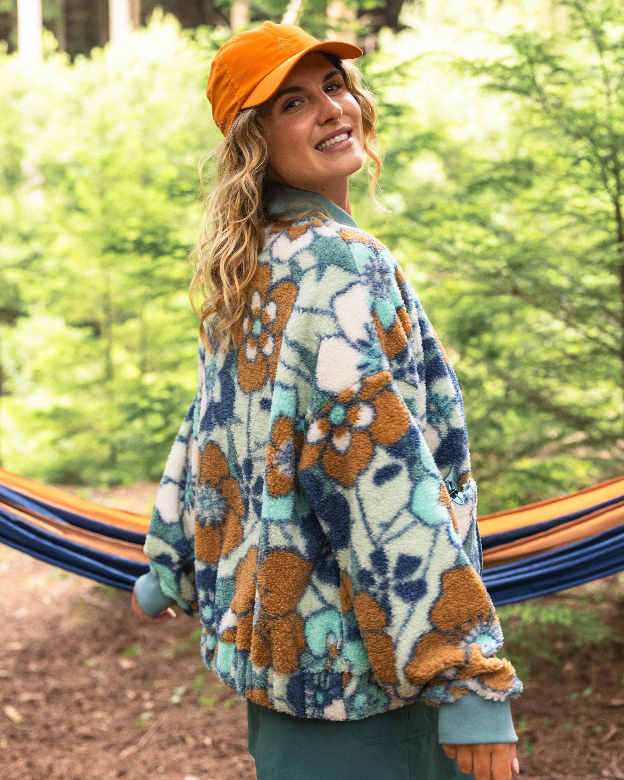 Lucia Recycled Sherpa Fleece - Vintage Floral Aqua - Lifestyle