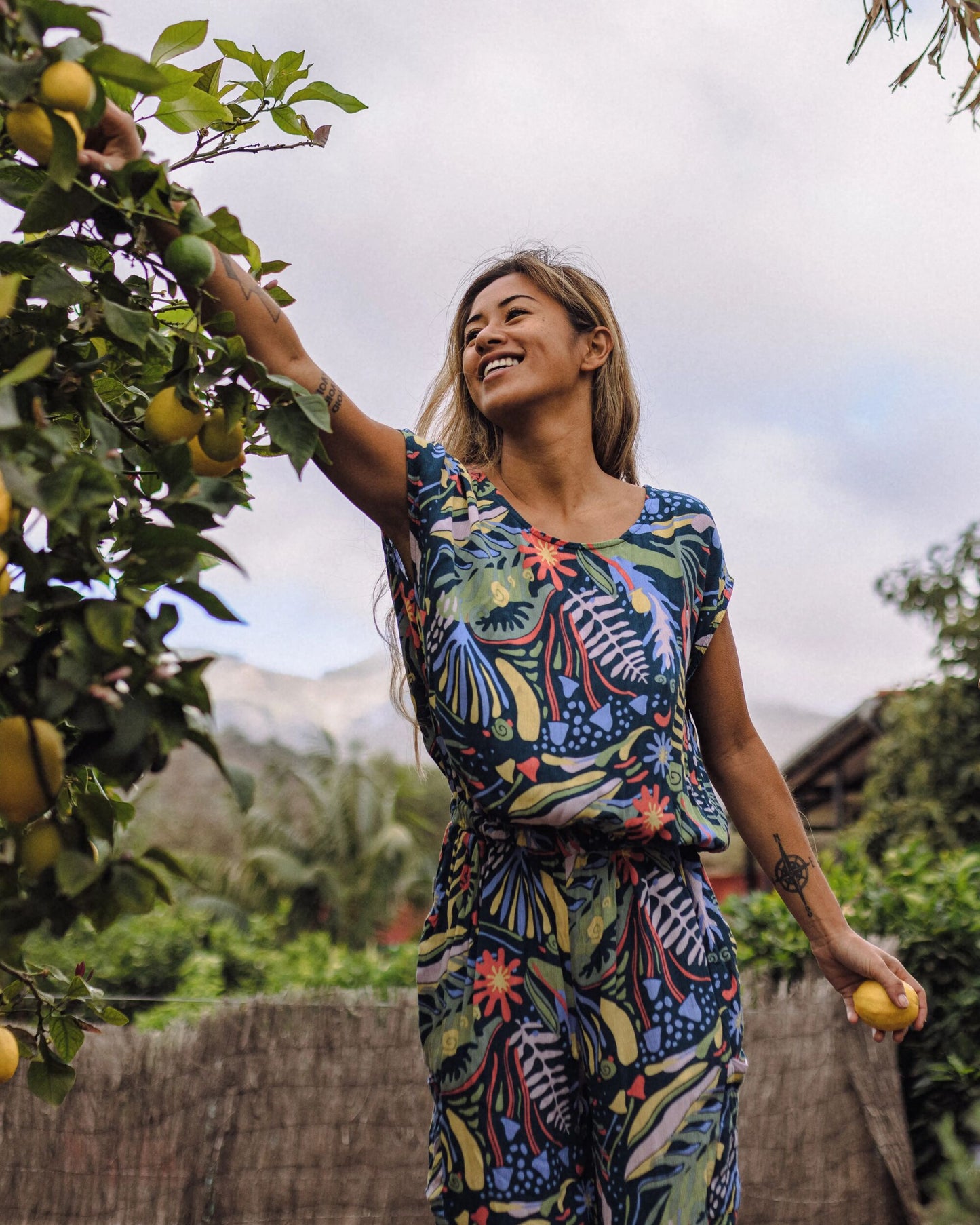 Thimbleberry Jumpsuit - Abstract Seaweed Tidal Blue -