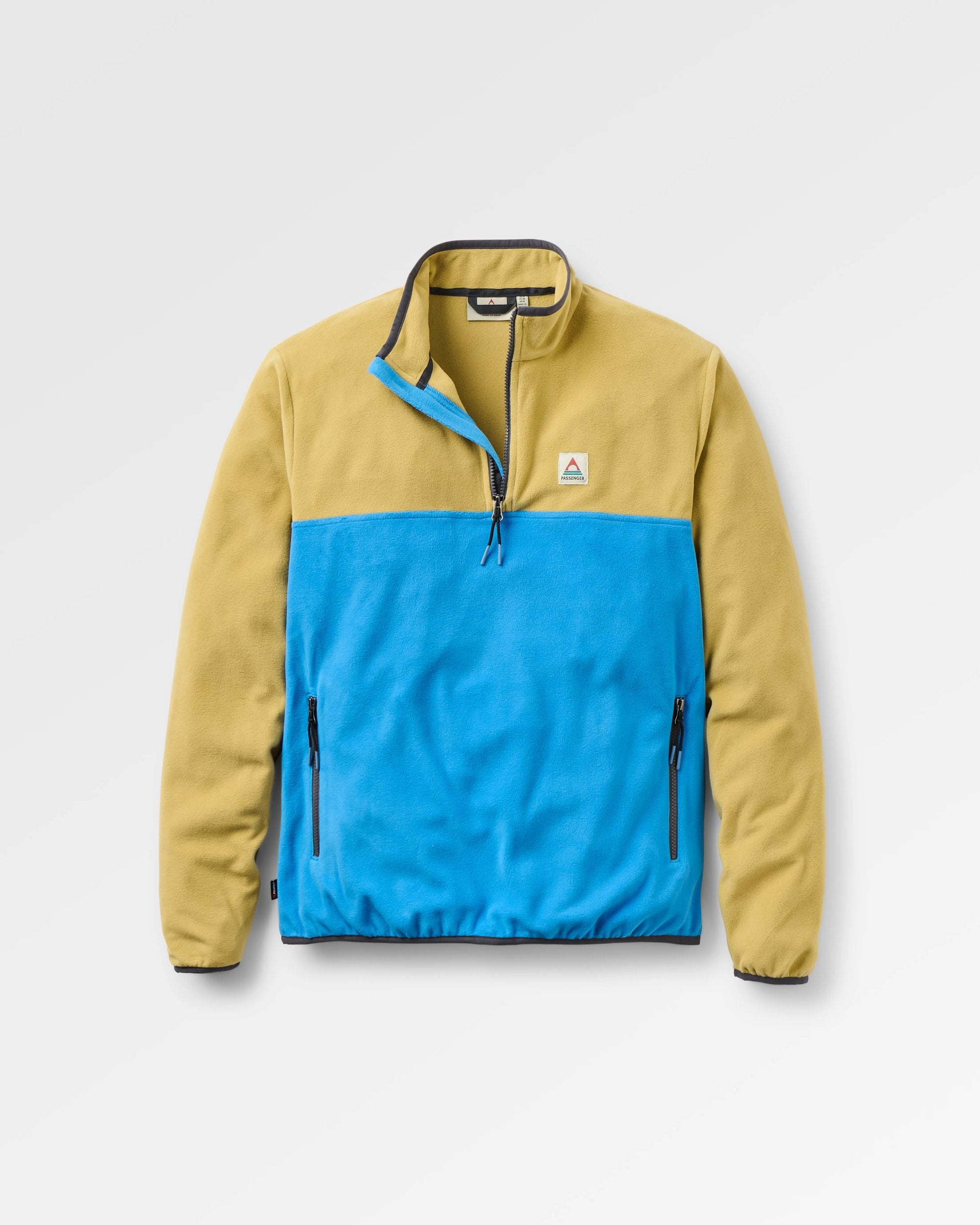 Set Off Recycled Polar 1/4 Zip Fleece 2.0 - Warm Beige/Marine Blue - Flatlay