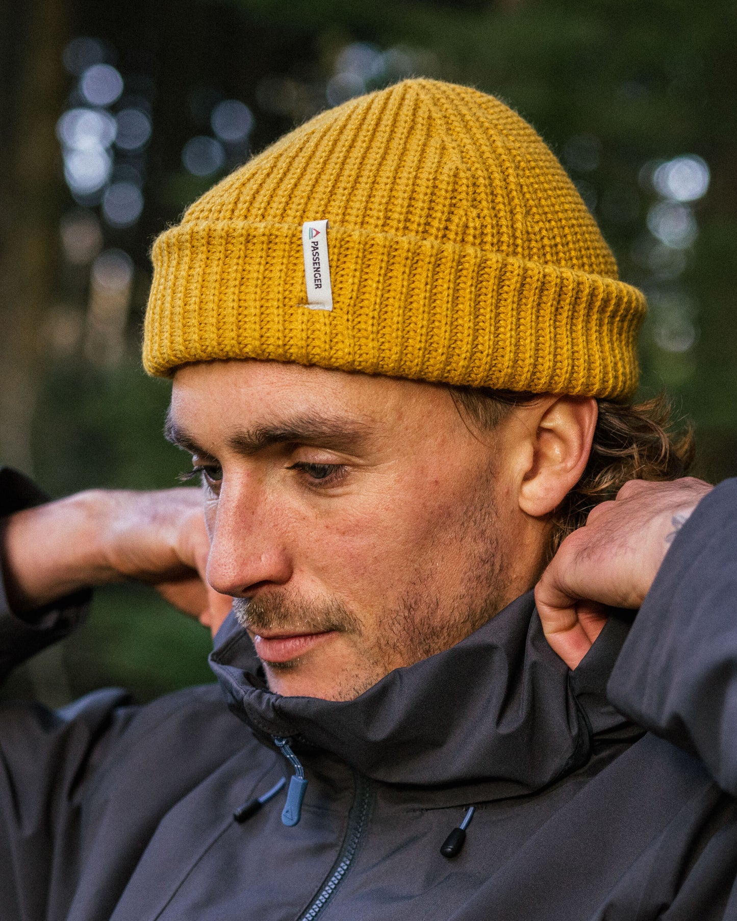 Compass Recycled Beanie - Mustard Yellow - Lifestyle - Male