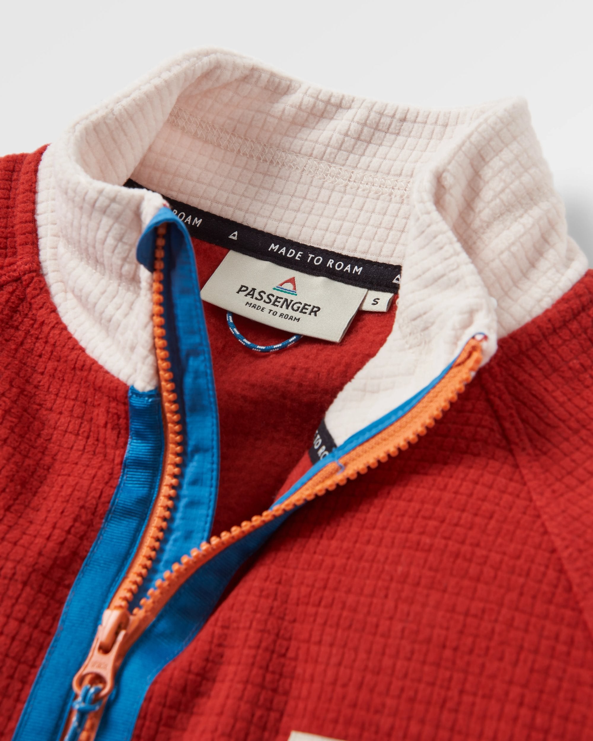 Off Trail Recycled Grid Polar Fleece - Red Ochre/Birch - Flatlay