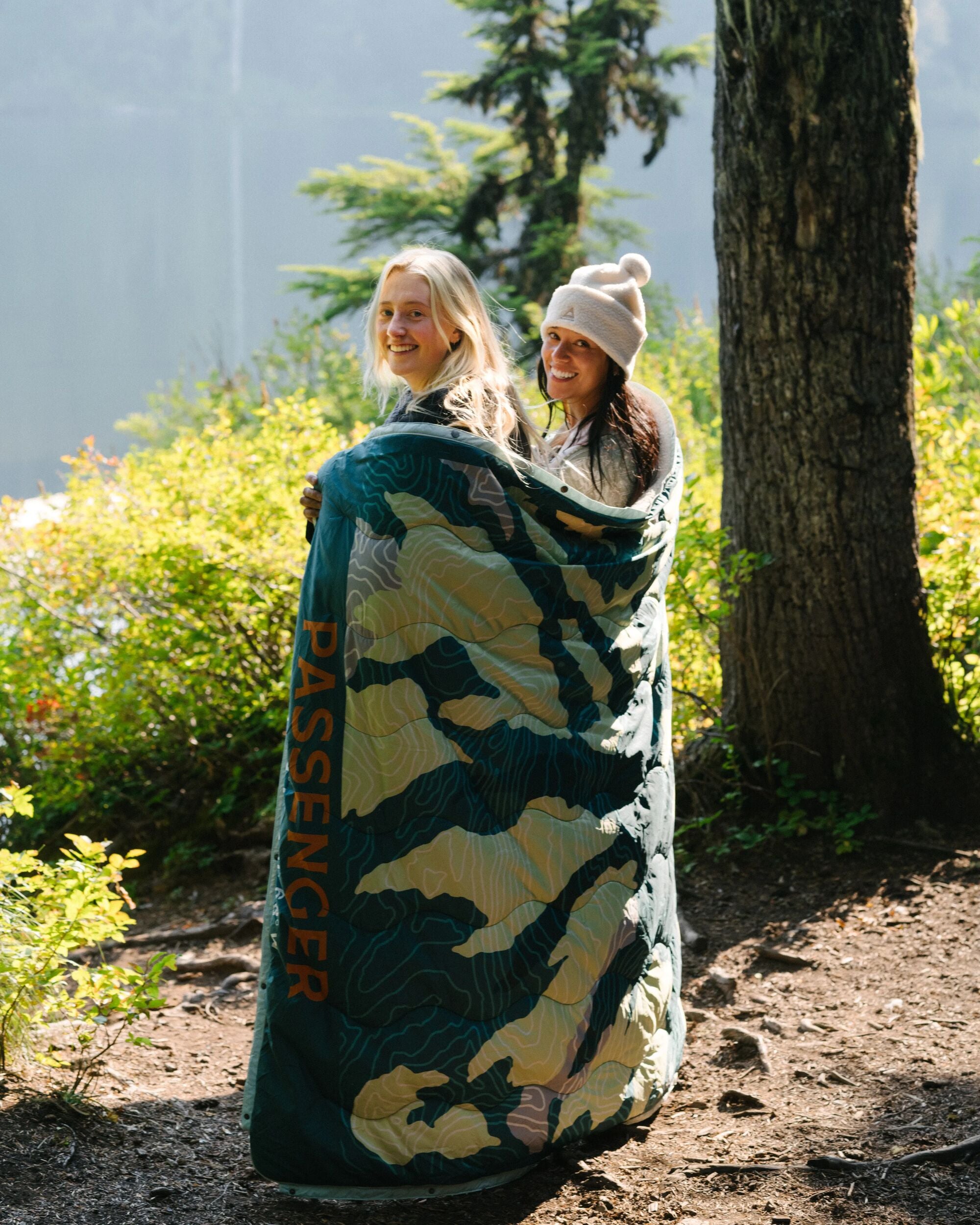 Cabin Recycled Sherpa Blanket - Abstract Mountain Green - Lifestyle - Female