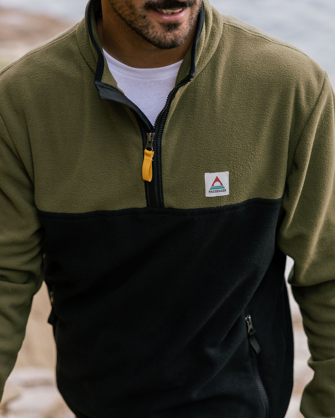 Set Off Recycled Polar 1/4 Zip Fleece - Khaki - Lifestyle