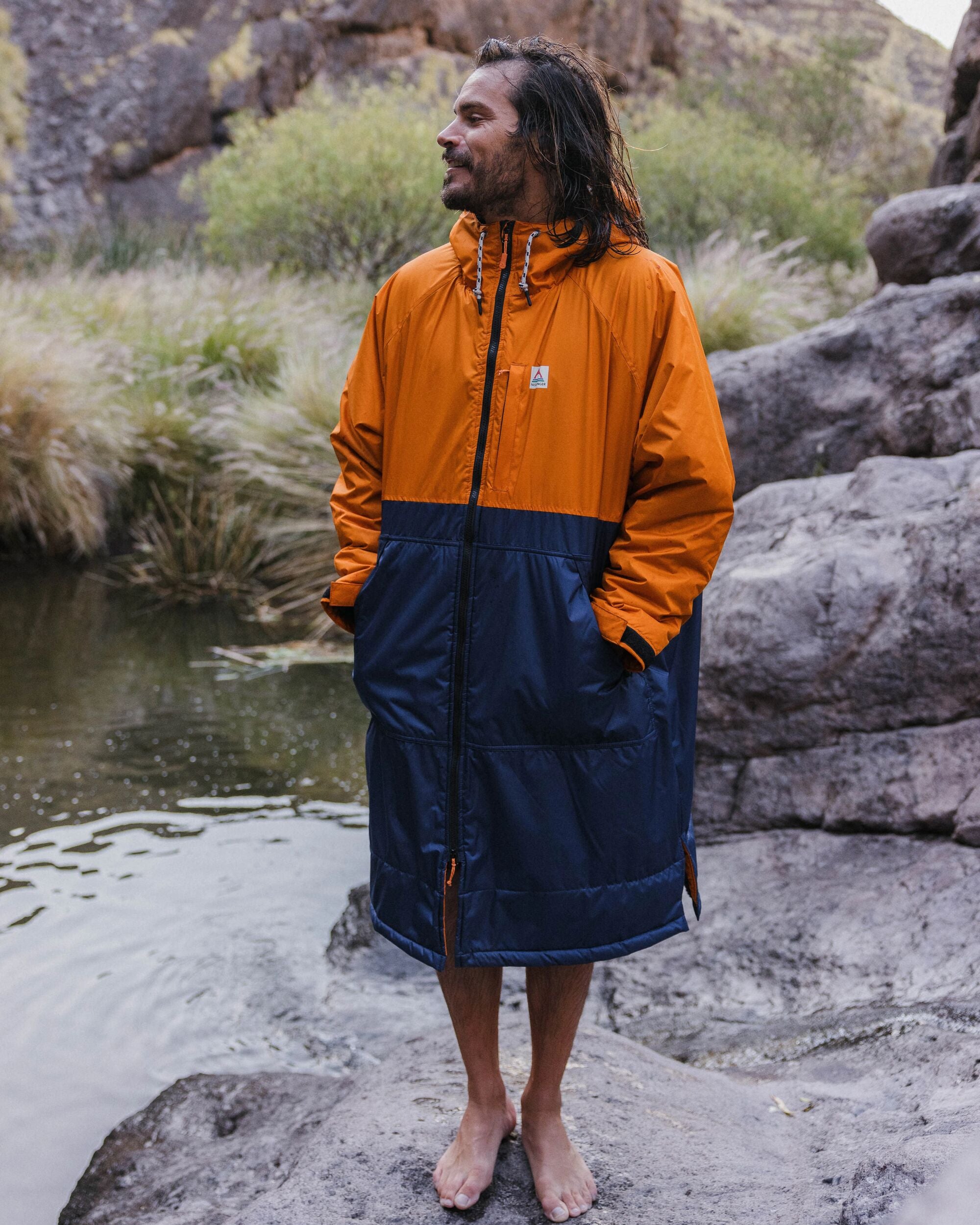 Waves Recycled Sherpa Lined Changing Robe - Sunrise Orange/Rich Navy - Lifestyle - Male
