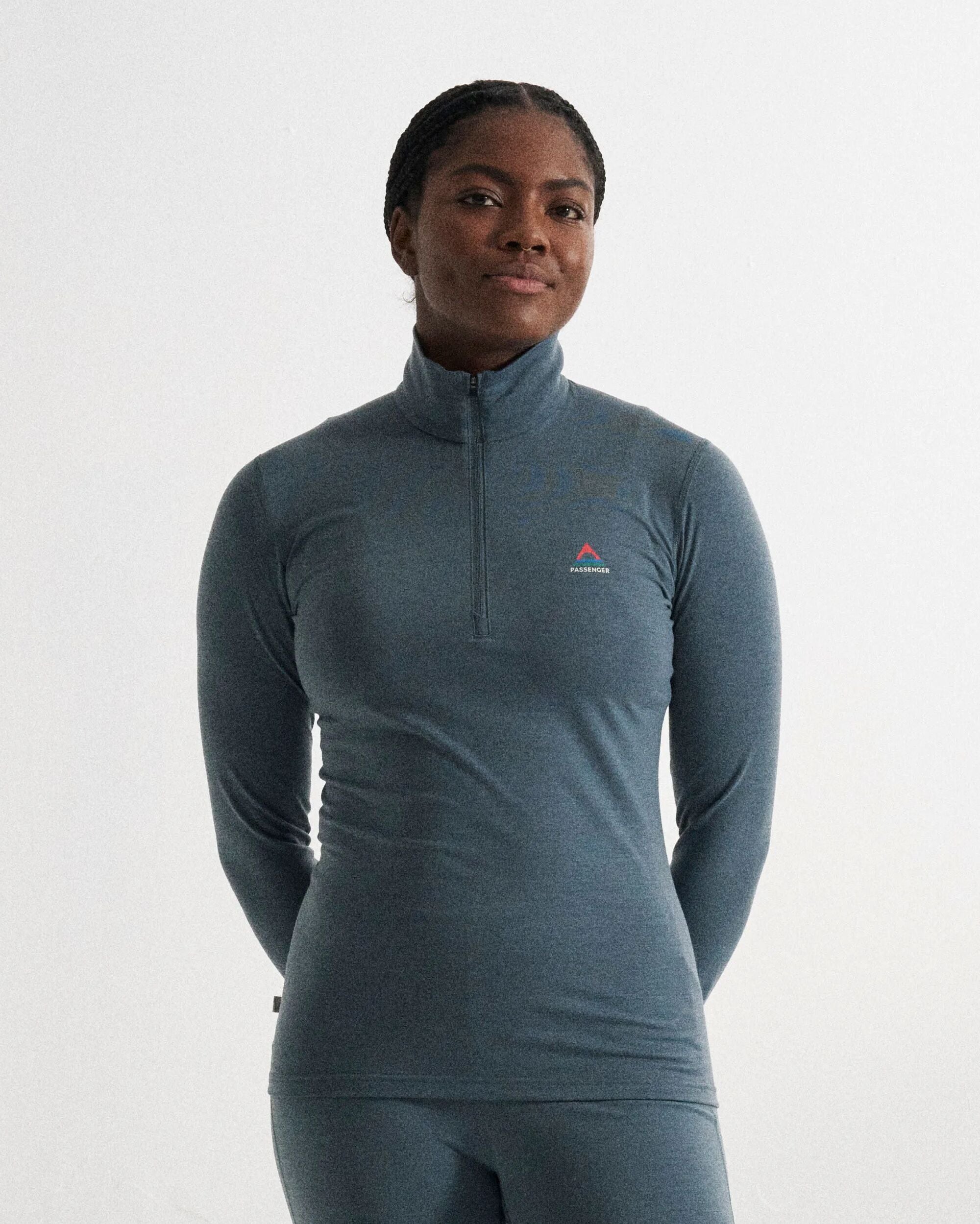 Snowscape Women's Merino Base Layer Top - Storm Grey - Studio Model