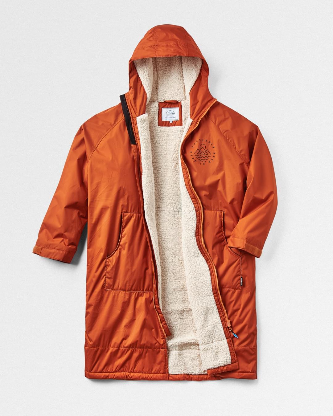 Escapism Recycled Sherpa Lined Changing Robe - Rust - Flatlay