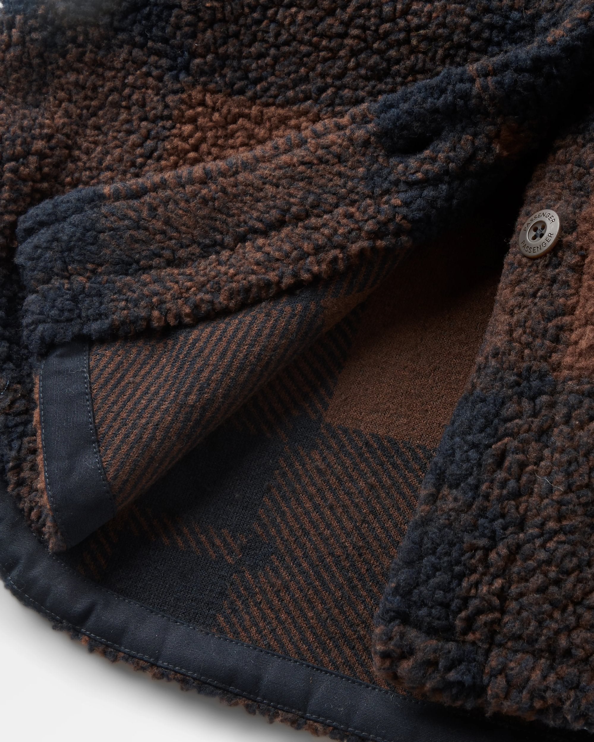 Cloudy Recycled Sherpa Fleece Shirt - Chestnut/Deep Navy Check - Flatlay