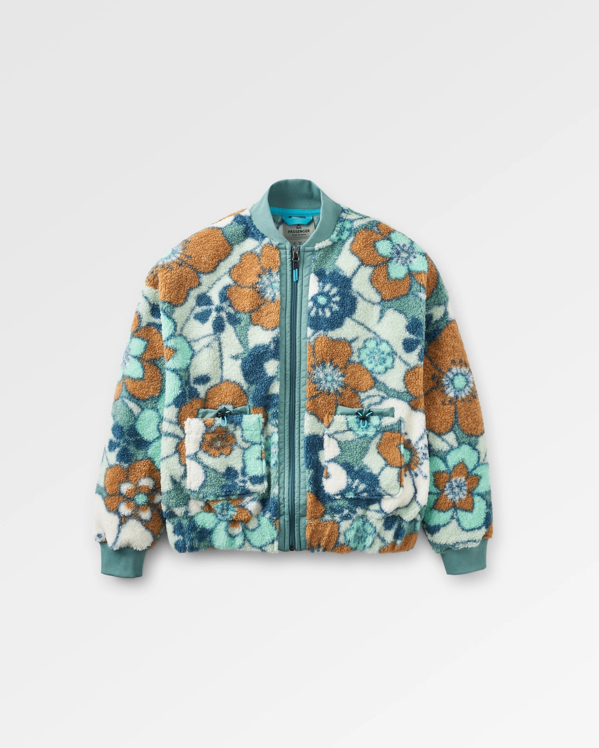 Lucia Recycled Sherpa Fleece - Vintage Floral Aqua - Flatlay