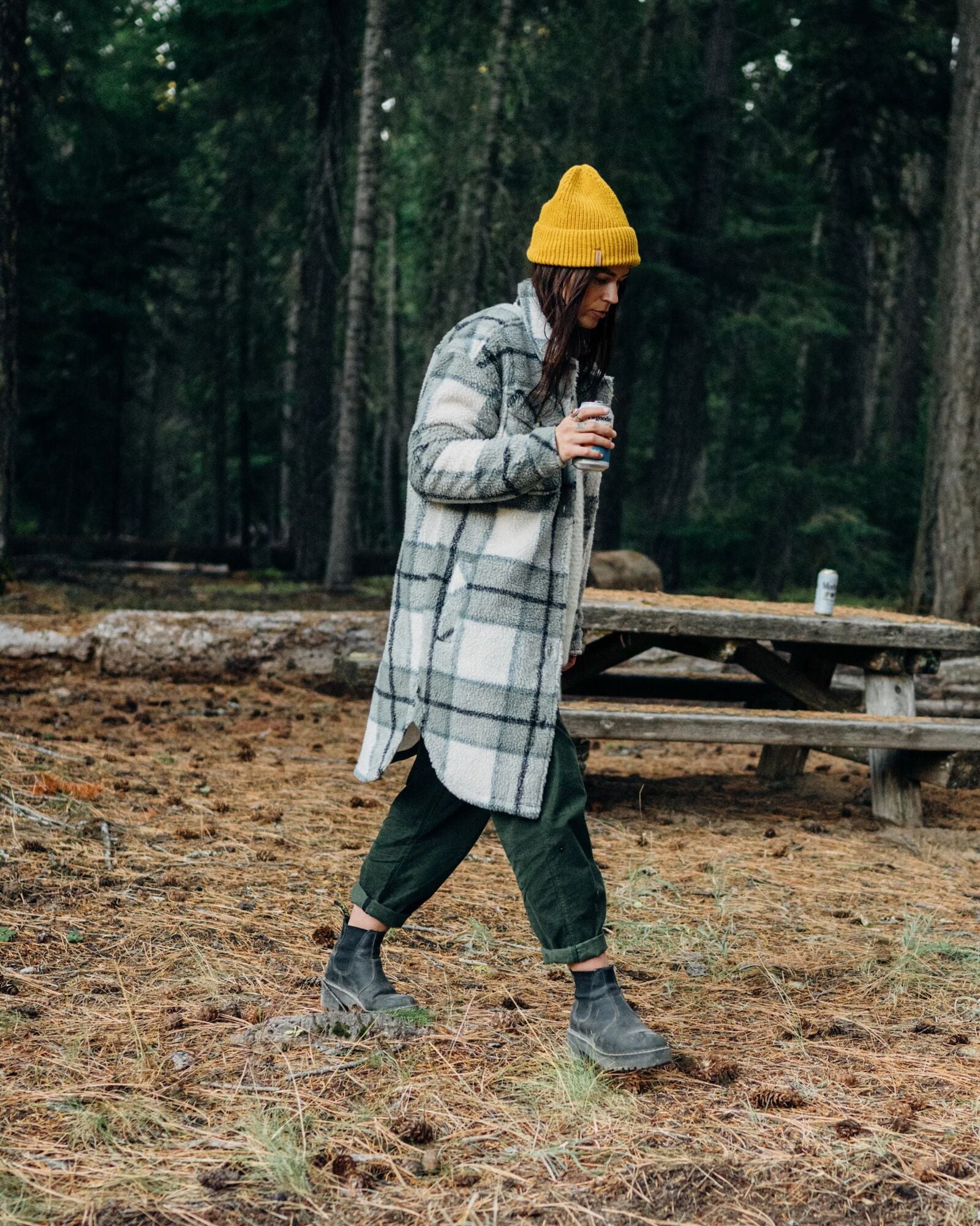 Cloudy Recycled Sherpa Fleece Shirt - Pistachio Check - Lifestyle