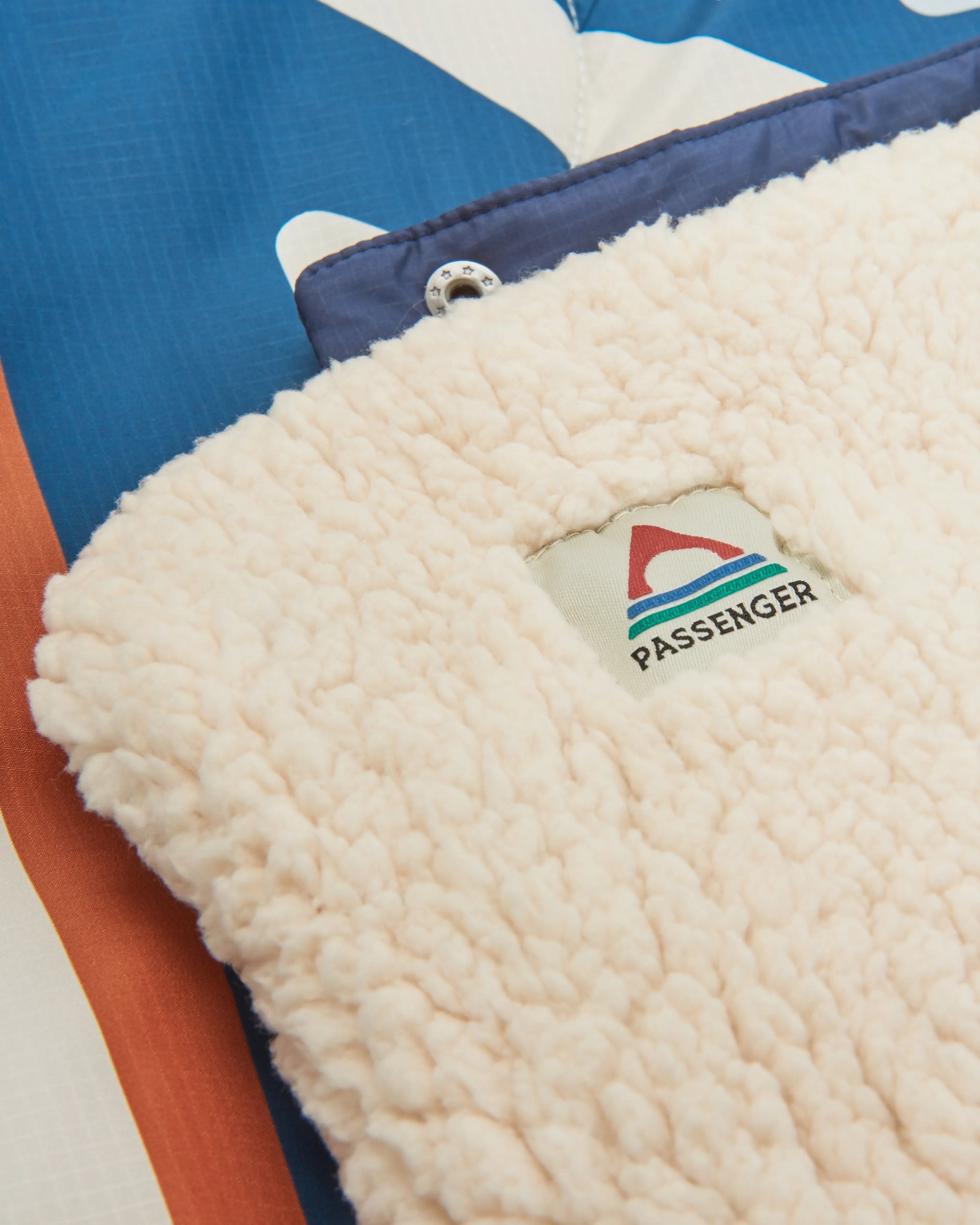 Cabin Recycled Sherpa Blanket - Mountain Geo Grey Blue - Flatlay