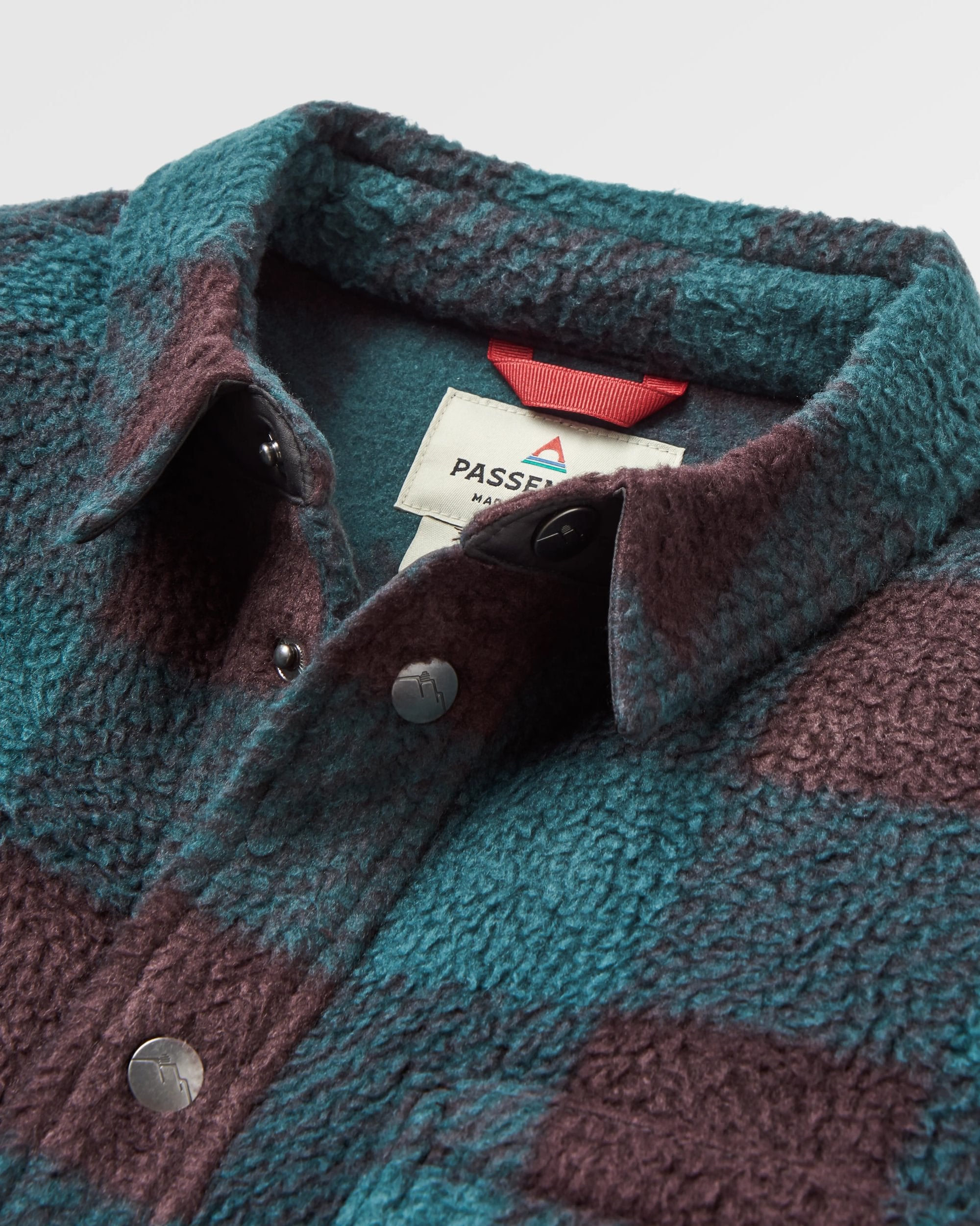 Backcountry Recycled Sherpa Fleece Shirt - Dark Fern/Espresso Check - Flatlay