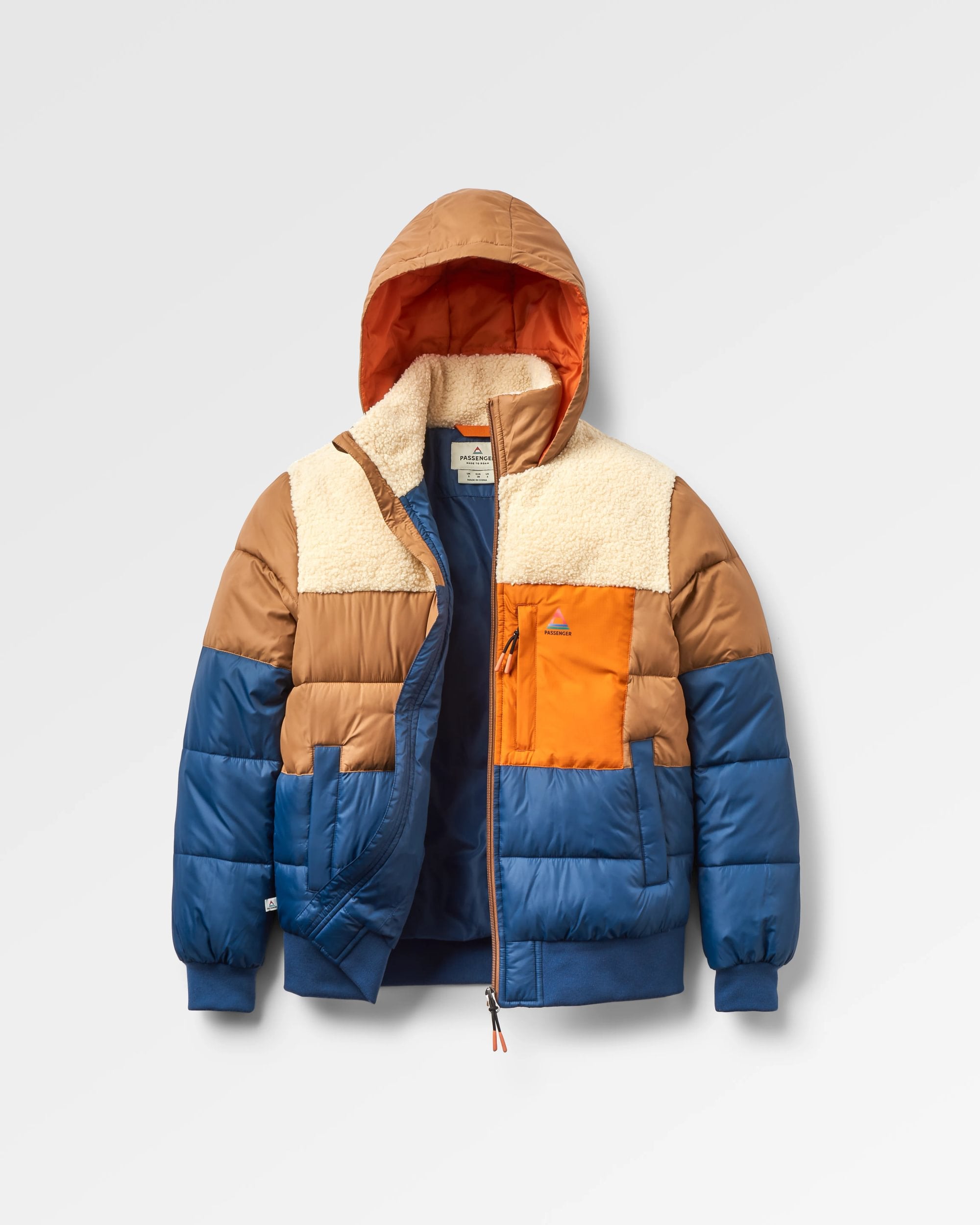 Inspire Recycled Insulated Hooded Jacket - Dark Denim/Toffee - Flatlay