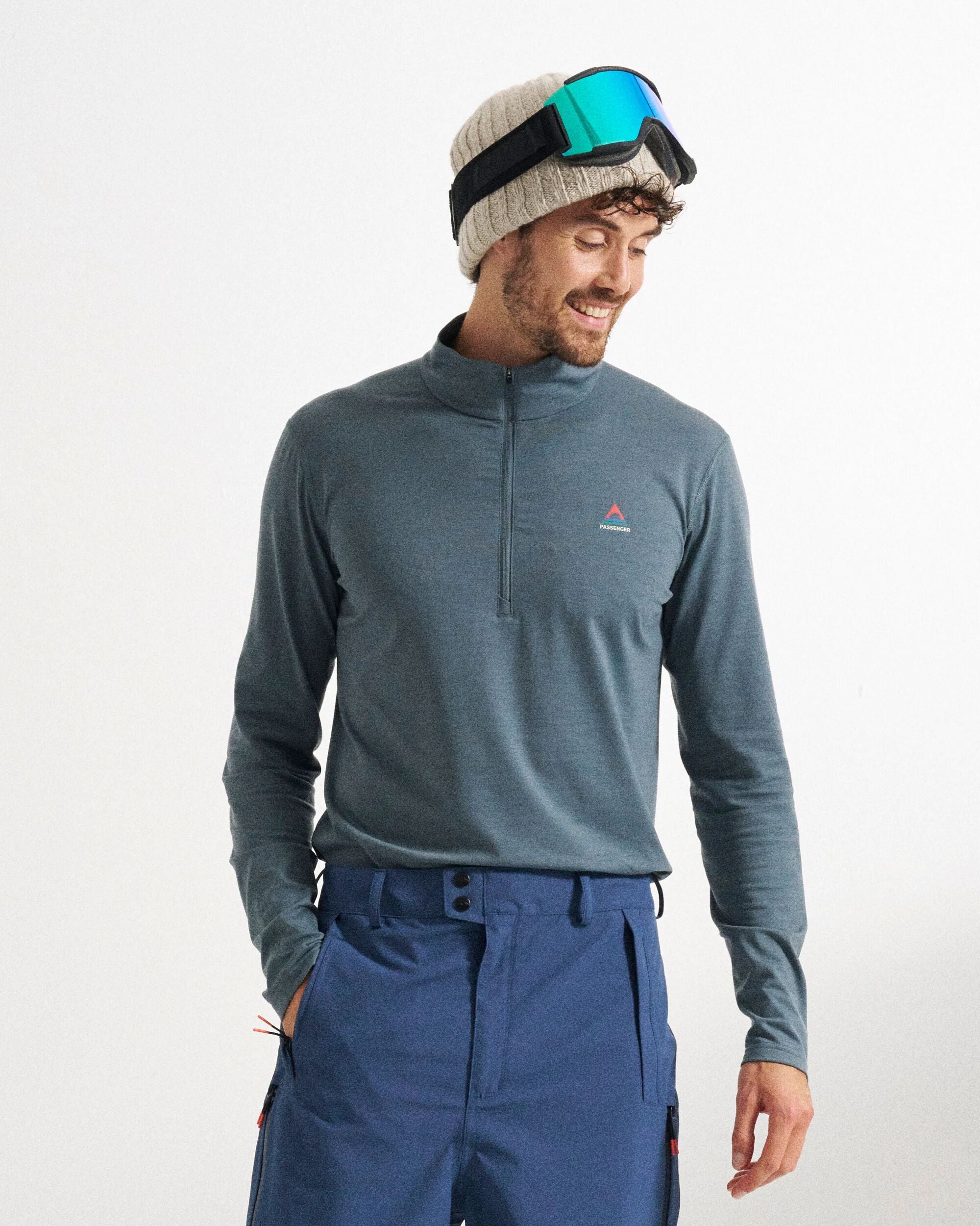 Snowscape Men's Merino Base Layer Top - Storm Grey - Studio Model