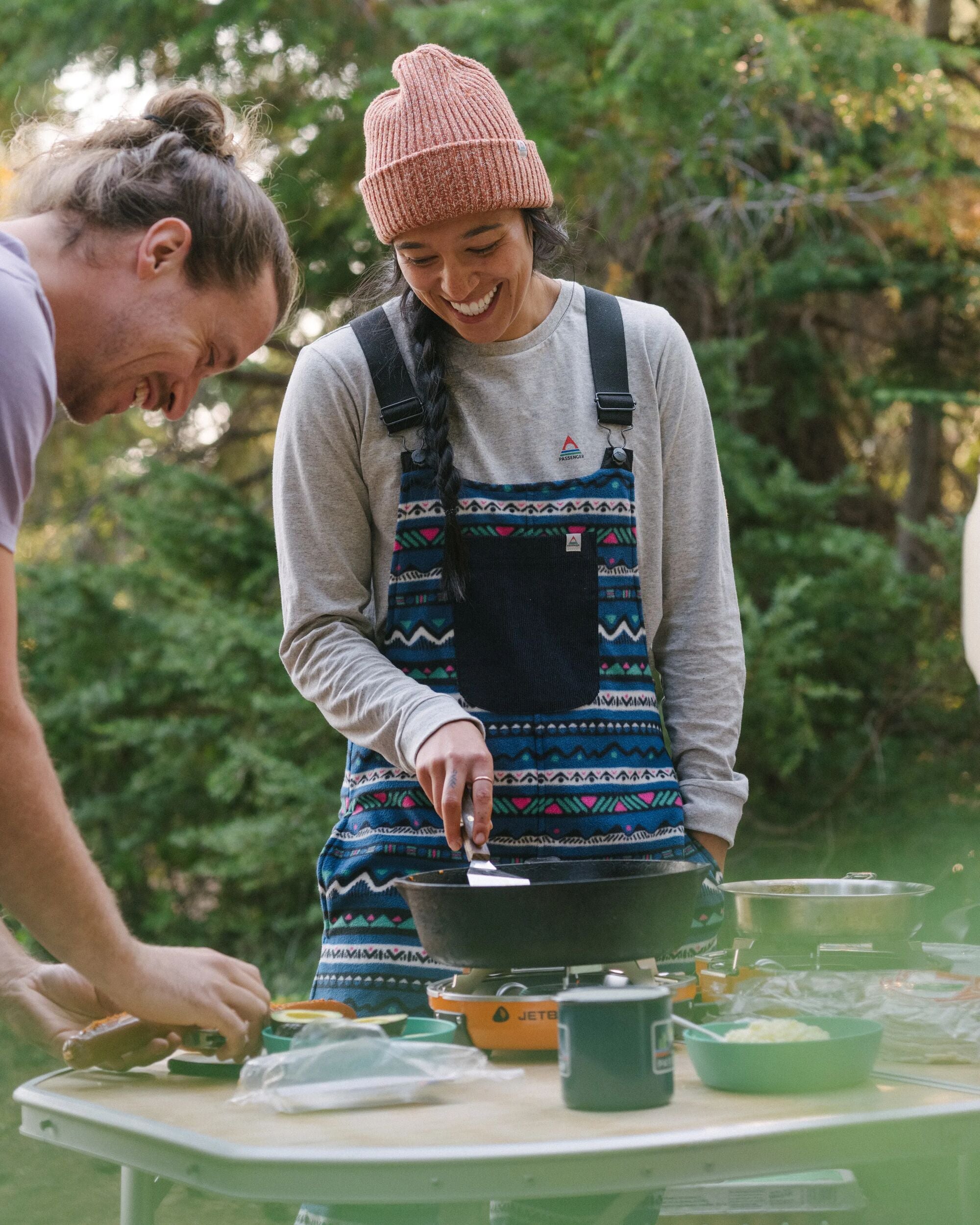 Ace Recycled Polar Fleece Dungarees - Mountain Geo Tidal Blue - Lifestyle
