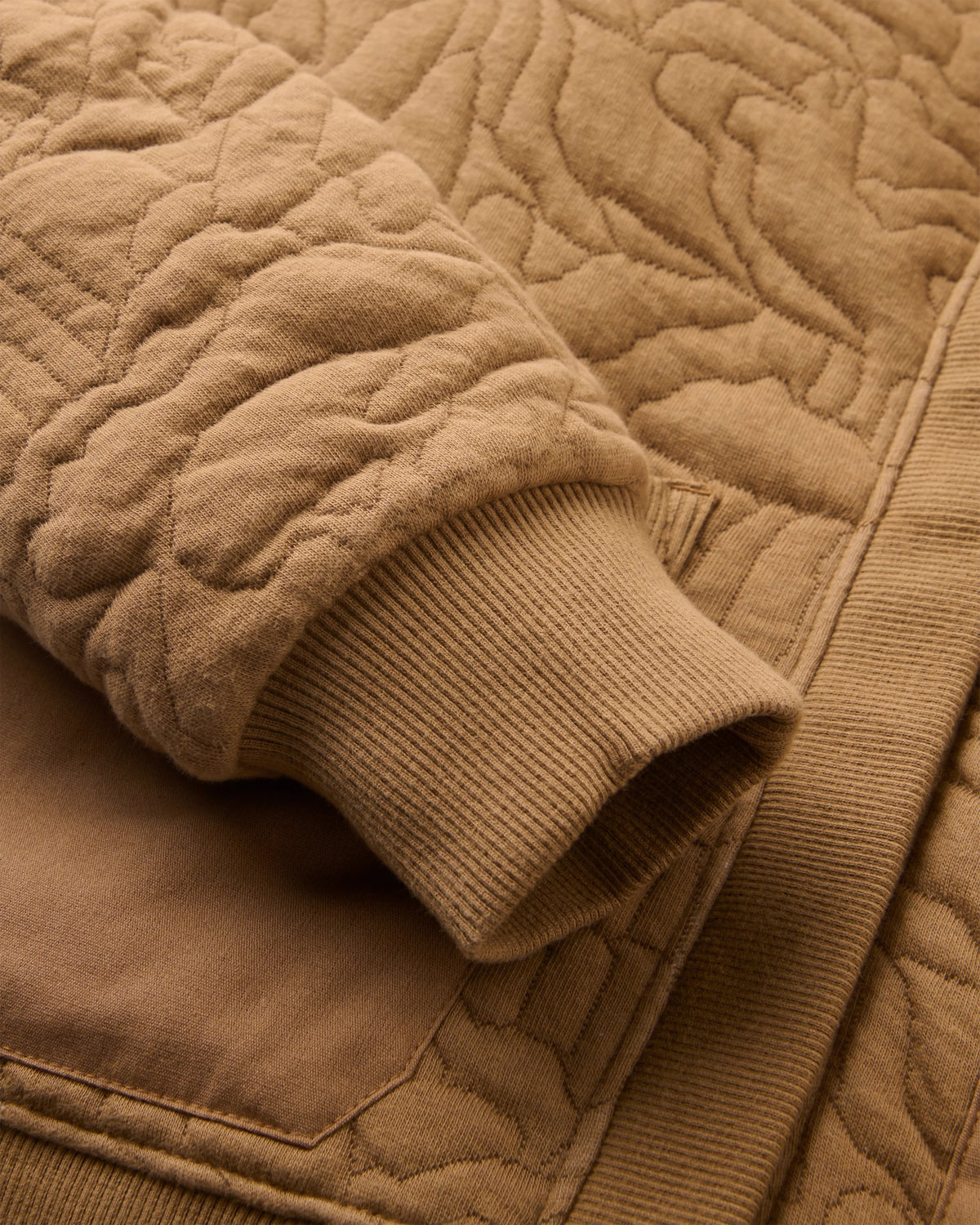 Seagrass Organic Cotton Quilted Hoodie - Caramel - Flatlay