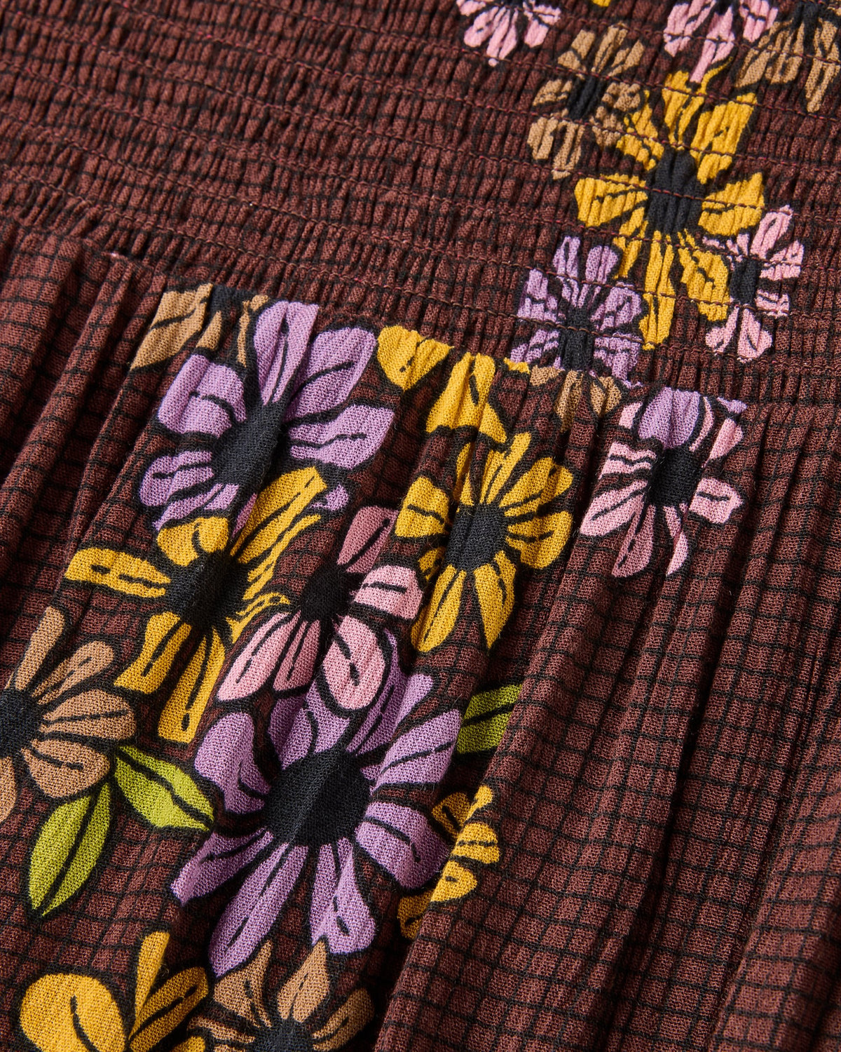 Soleis Woven Maxi Dress - Floral Grid Espresso - Flatlay