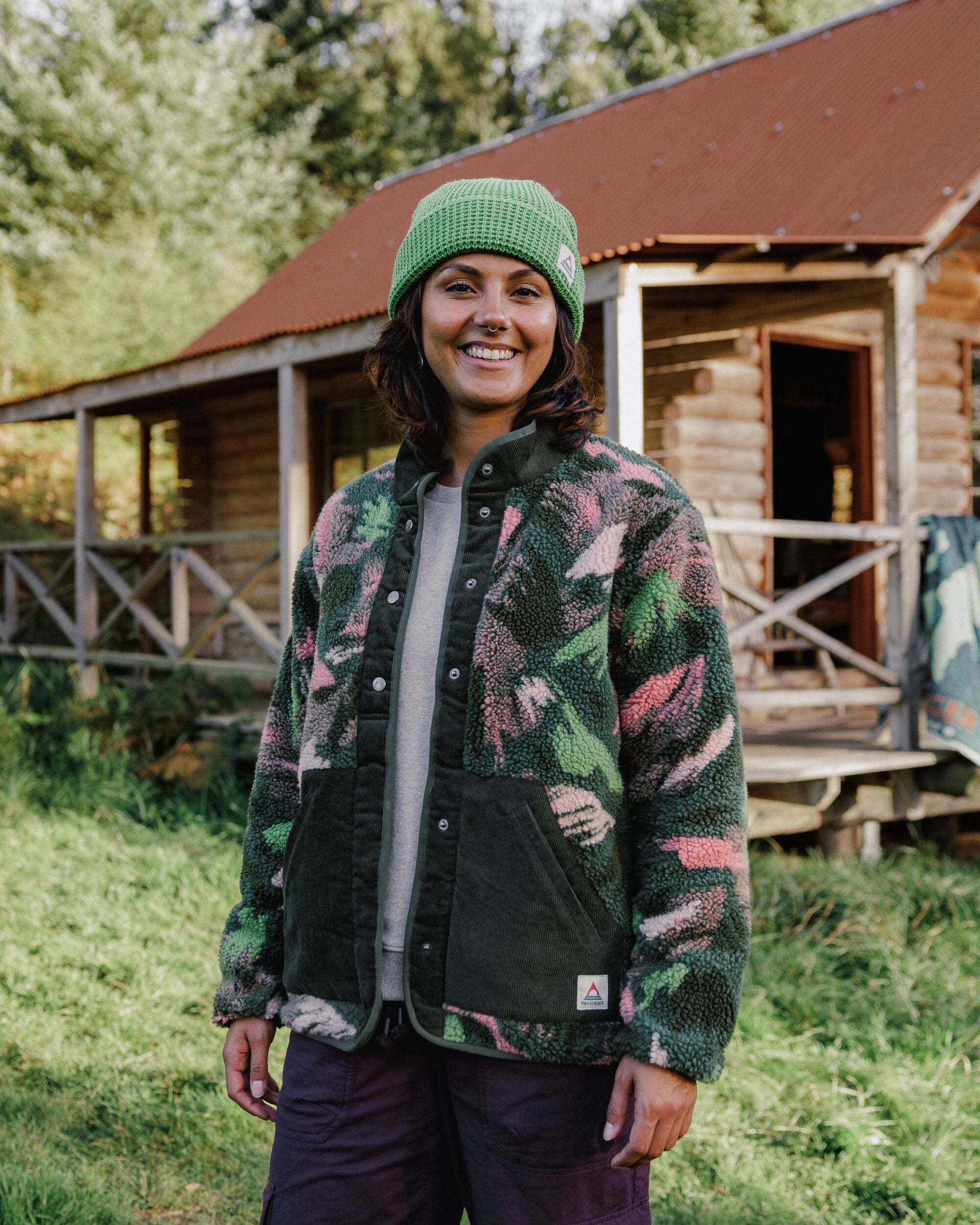 Clover Recycled Cotton-Lined Sherpa Fleece - Abstract Mountain Fir Tree - Lifestyle