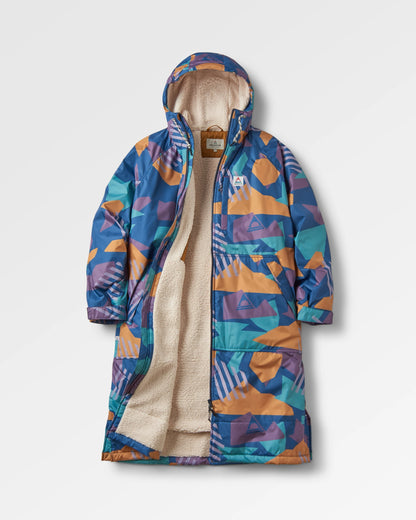 Waves Recycled Sherpa Lined Changing Robe - Deep Blue Camo Pattern