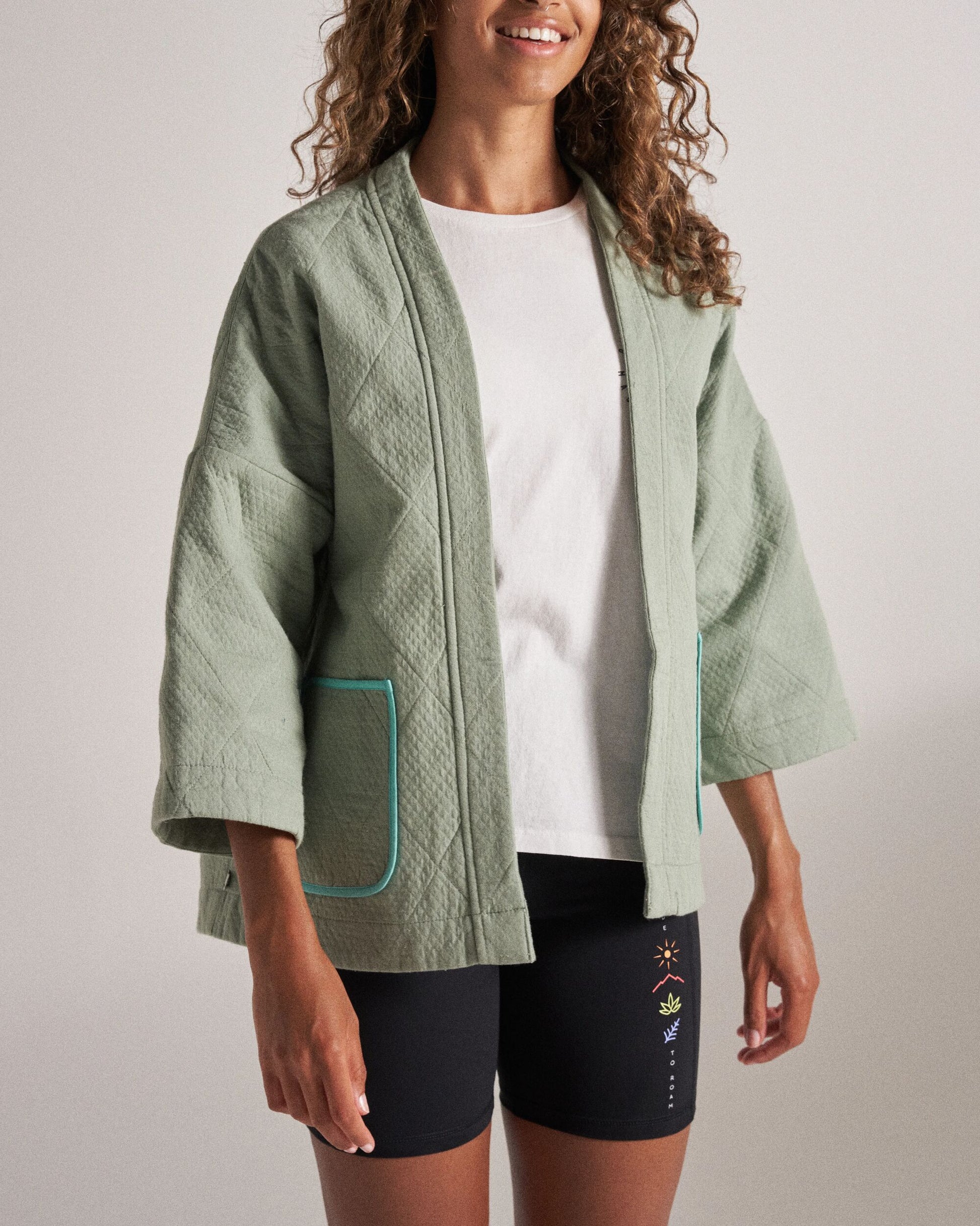 Mira Organic Cotton Quilted Overshirt - Pistachio - Studio Ecomm