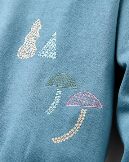 Slower Rhythms Embroidered Women's Organic Cotton Sweatshirt - Stormy Blue - Flatlay