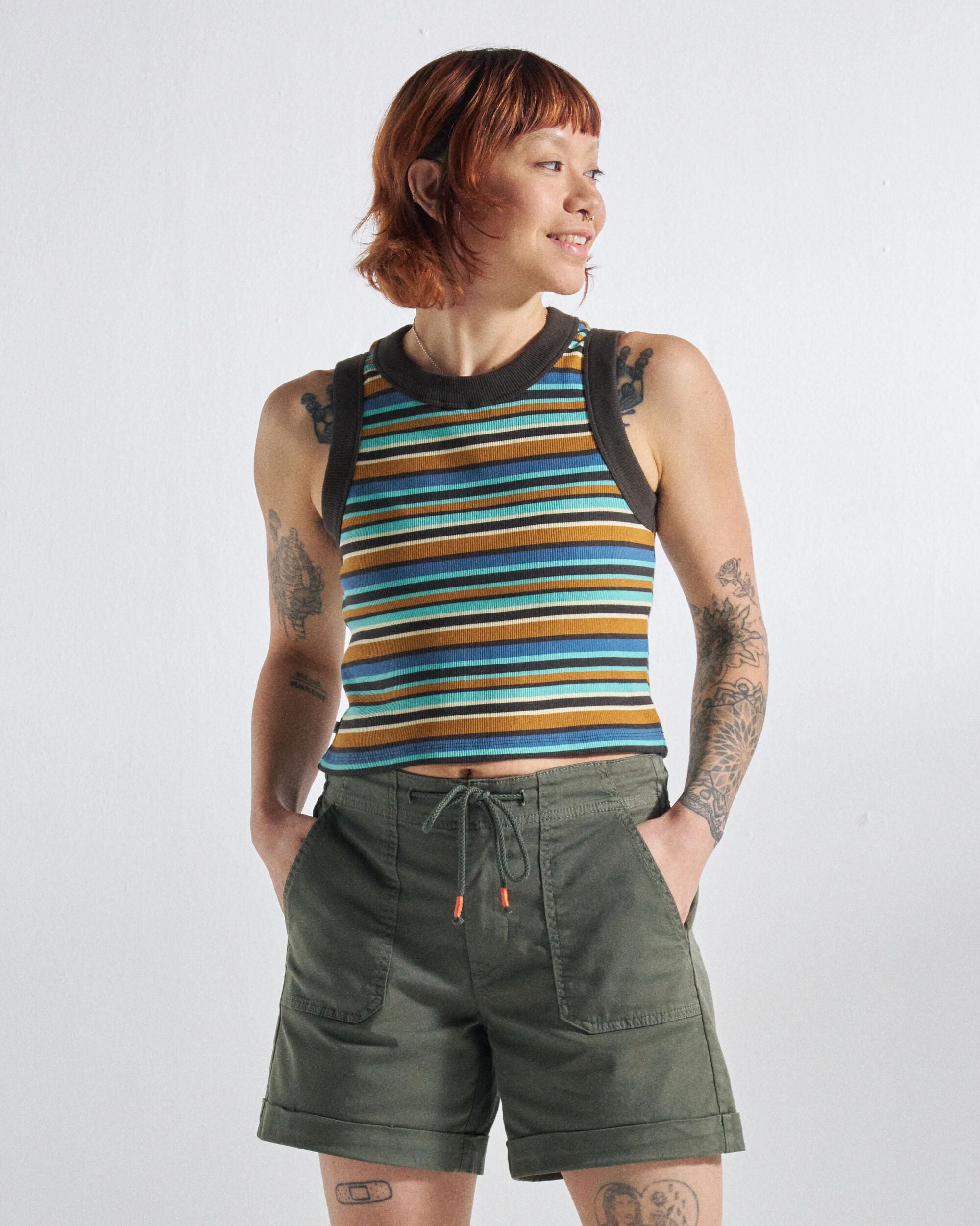 Out There Ribbed Cropped Vest - Espresso Multi Stripe - Studio Model