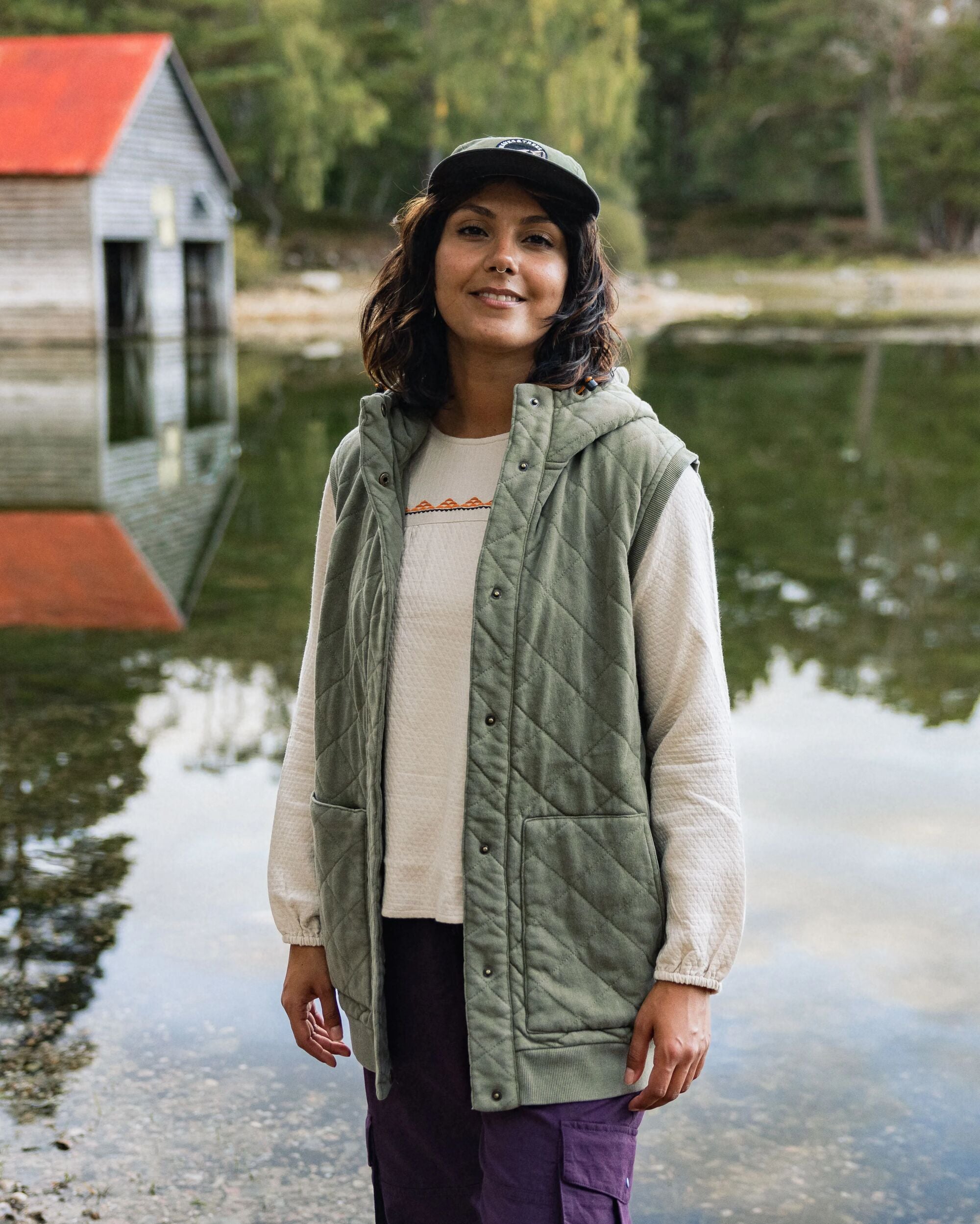 Clementine Recycled Quilted Vest - Khaki - Lifestyle
