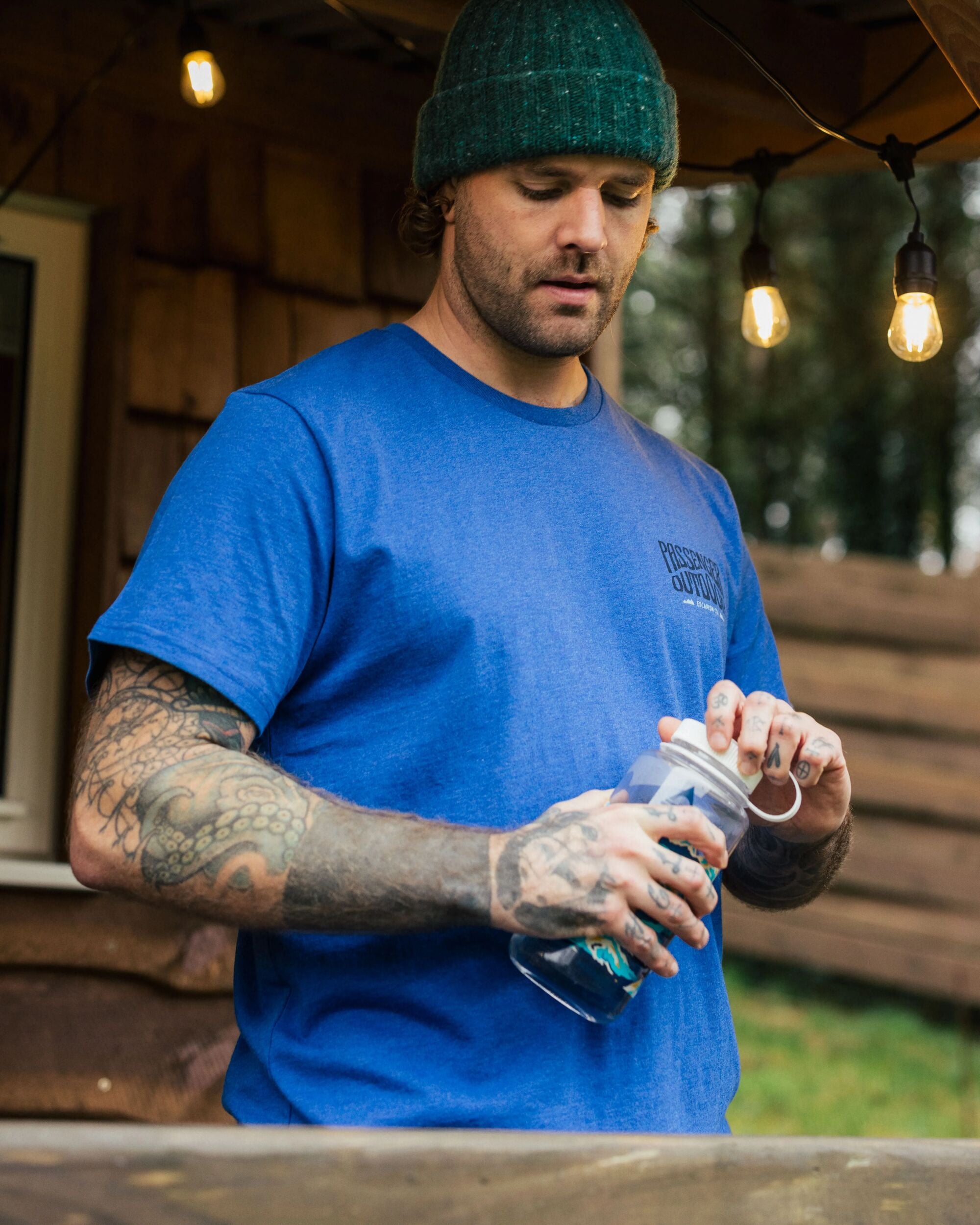 Yuca Organic Cotton T-Shirt - Azure Blue Marl - Lifestyle