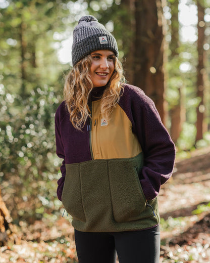 Home Recycled Sherpa Fleece - Deep Plum/Khaki