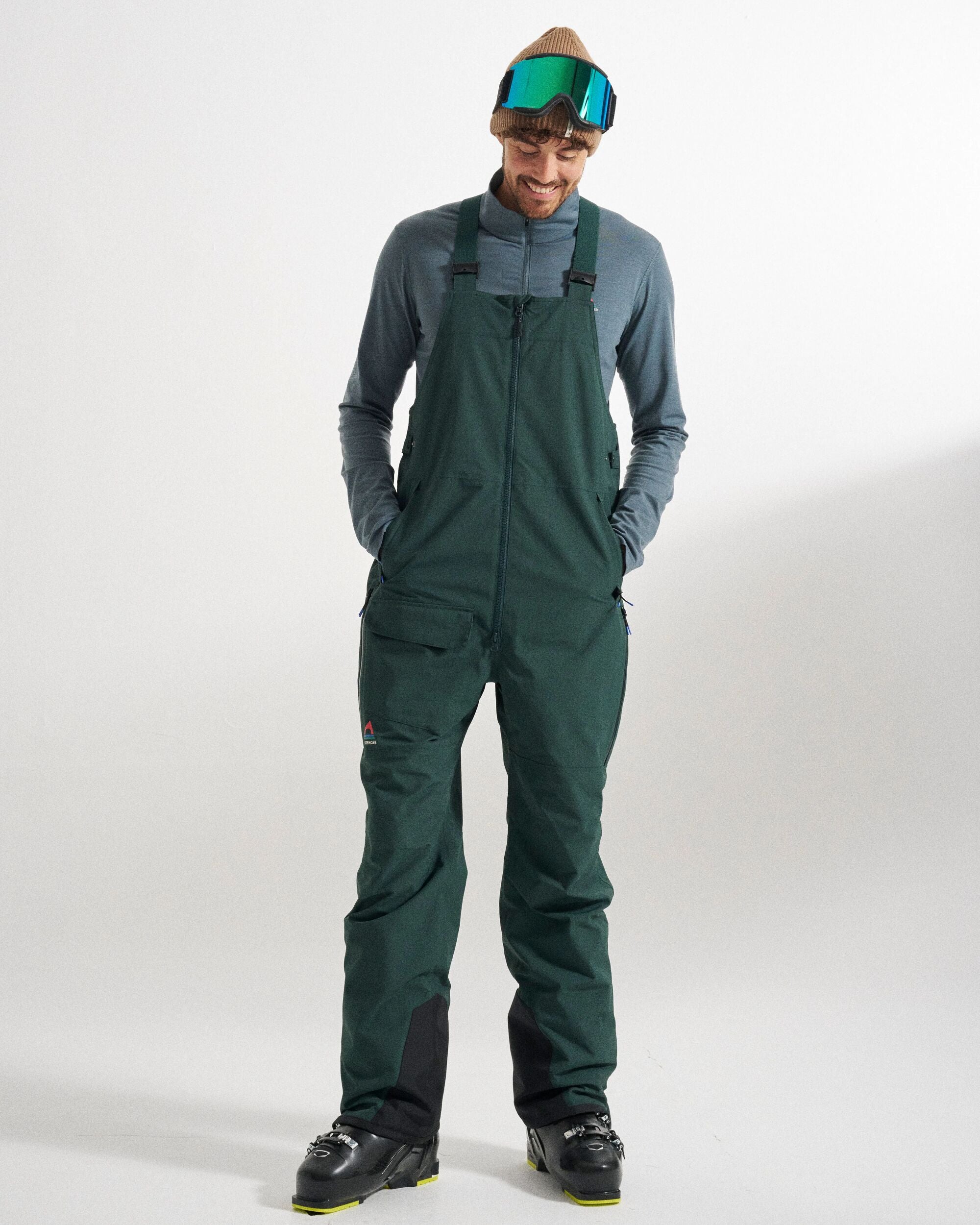 Snowscape Men's Recycled Bibpant - Dark Fern  - Studio Model