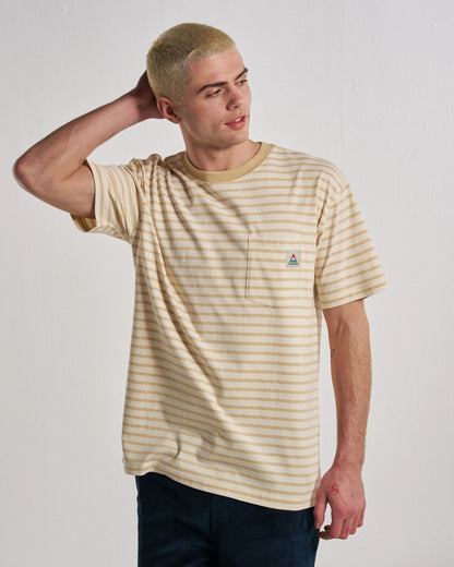 Zen Relaxed Fit T-Shirt - Stone Stripe - Studio Model
